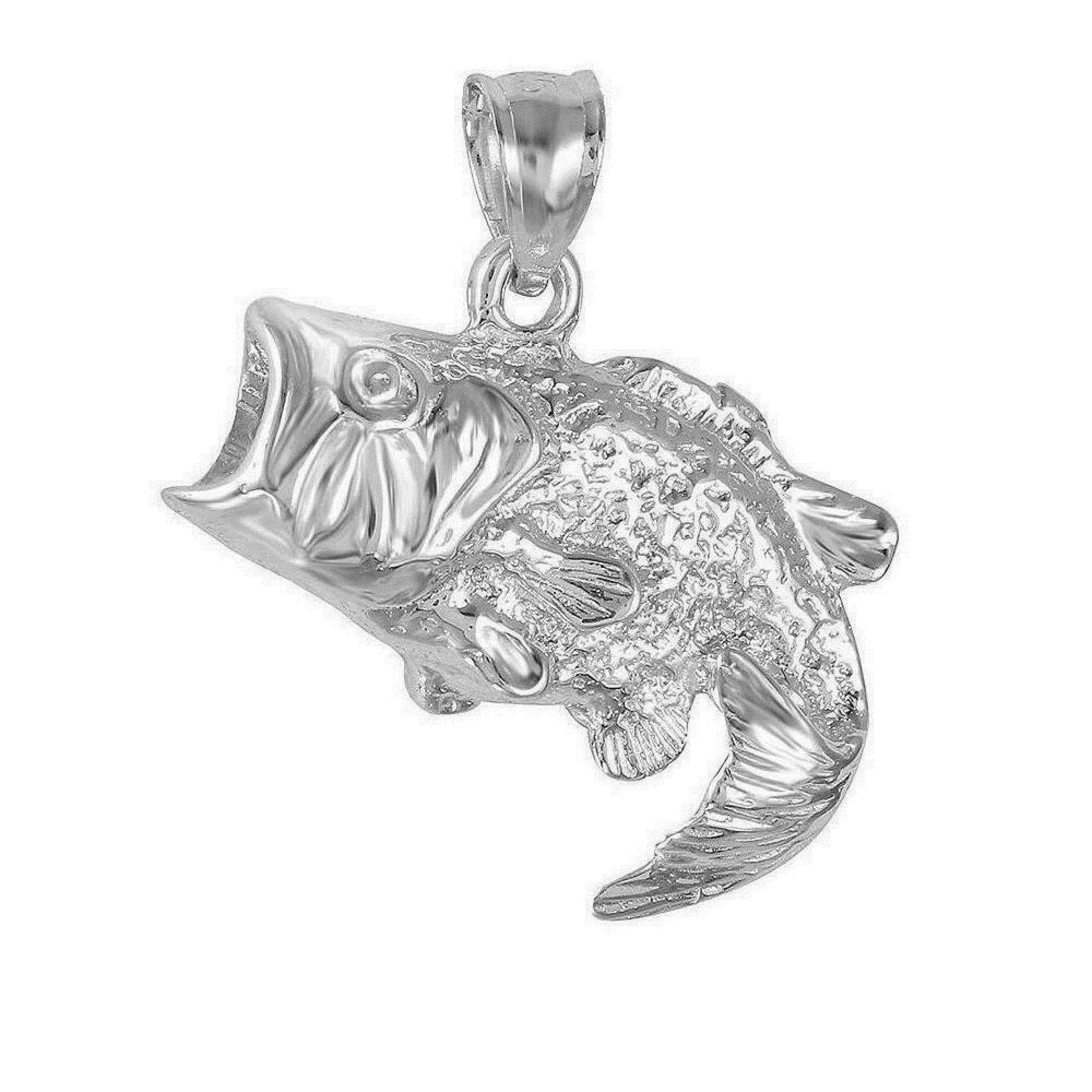 925 Sterling Silver Necklace w/ Bass Fish Pendant Charm