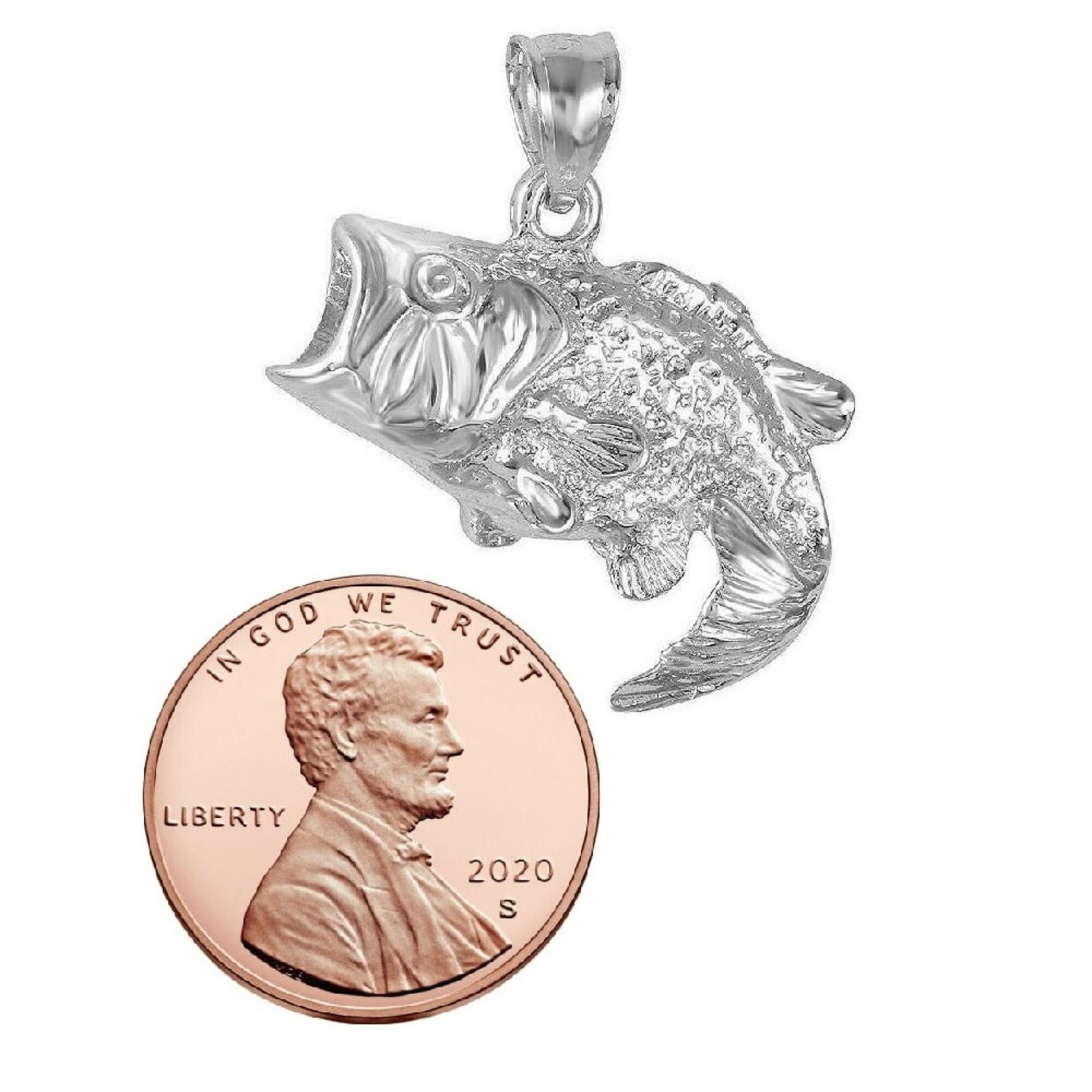 925 Sterling Silver Necklace w/ Bass Fish Pendant Charm