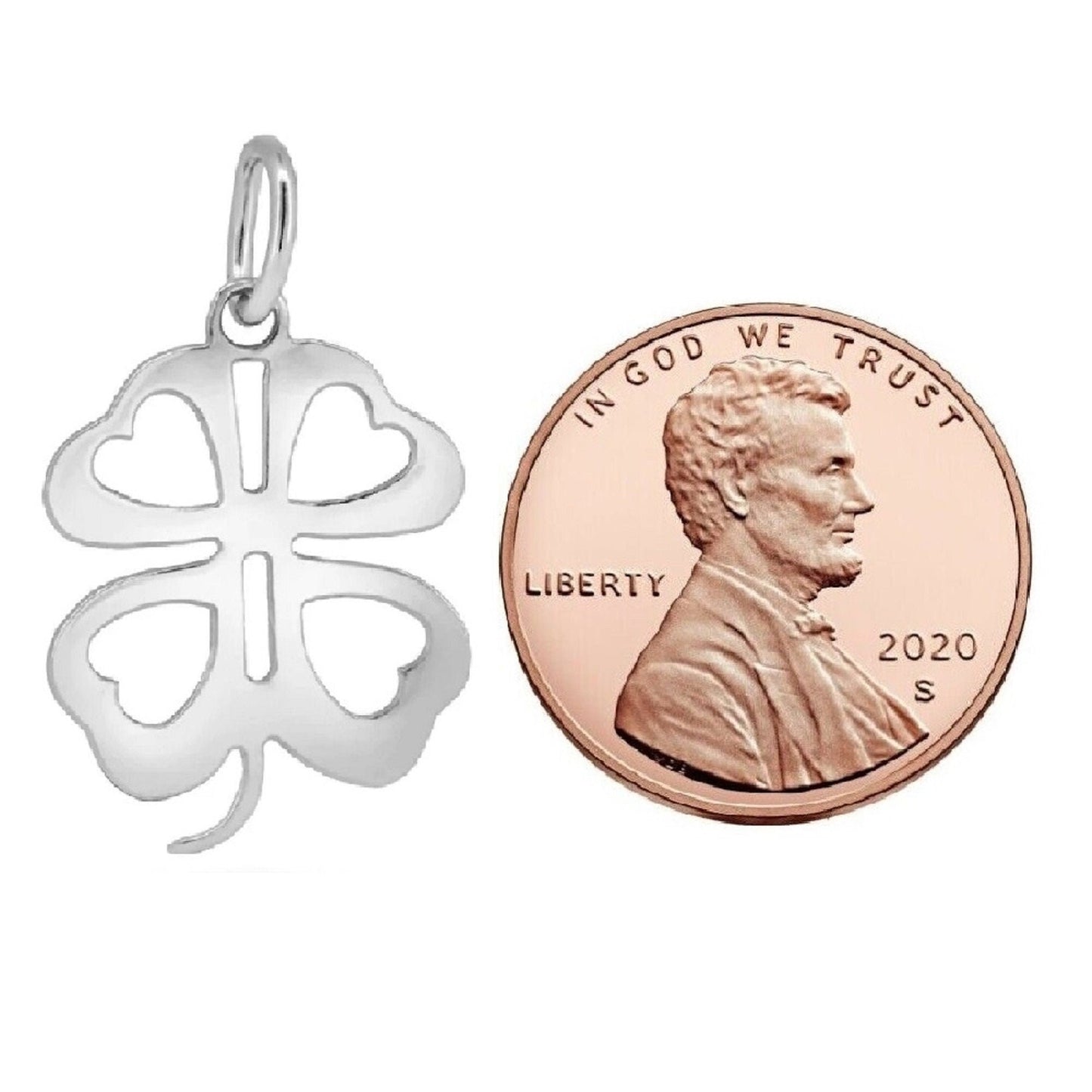 925 Sterling Silver Necklace w/ Clover Leaf Heart Pendant Charm