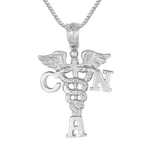 925 Sterling Silver Necklace w/ CNA Certified Nursing Assistant Pendant Charm