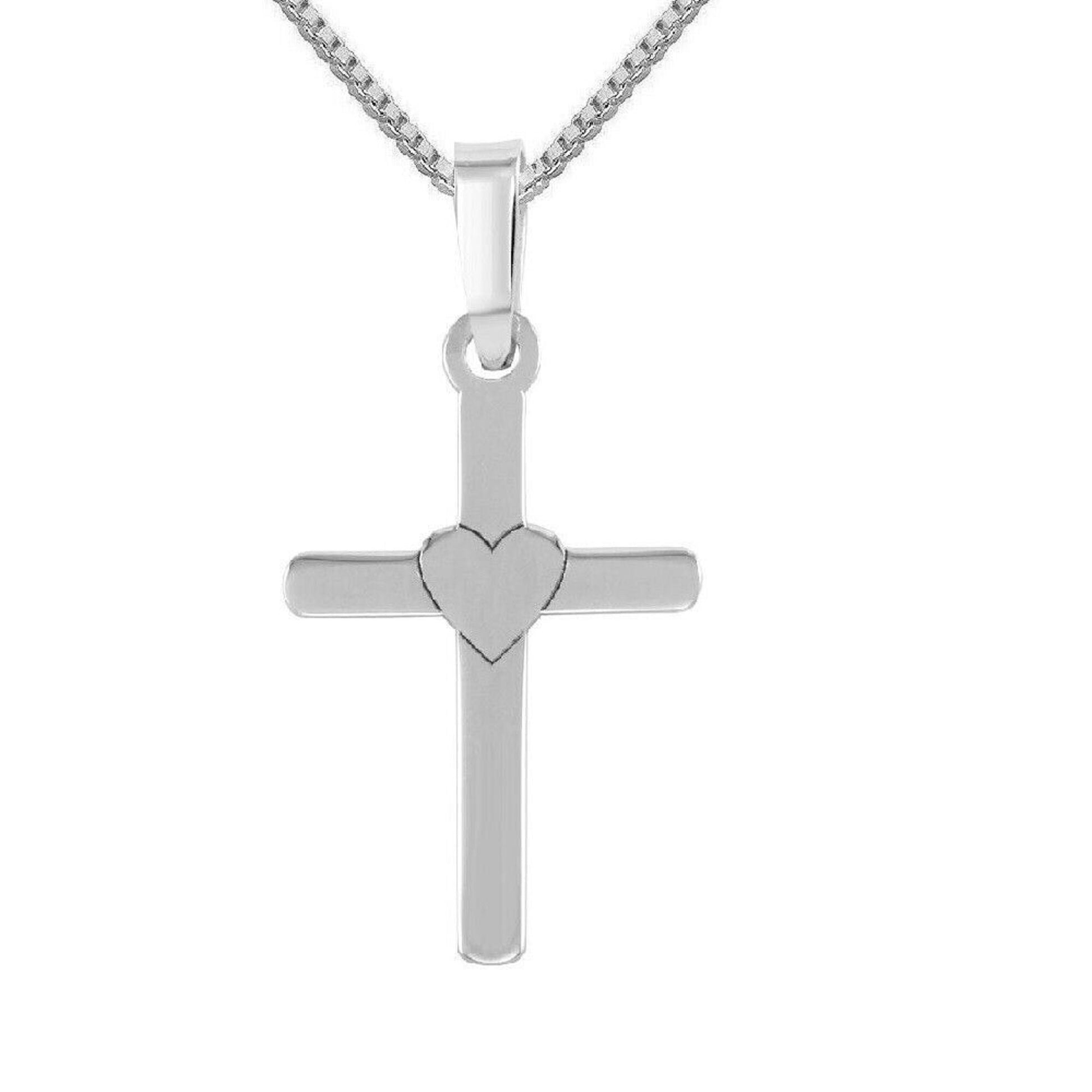 925 Sterling Silver Necklace w/ Cross and Heart Pendant Charm