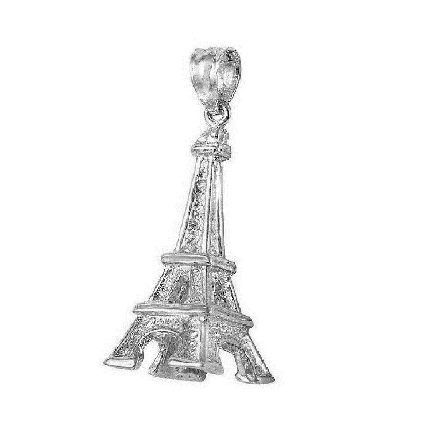 925 Sterling Silver Necklace w/ EIFFEL TOWER 3D Pendant Charm