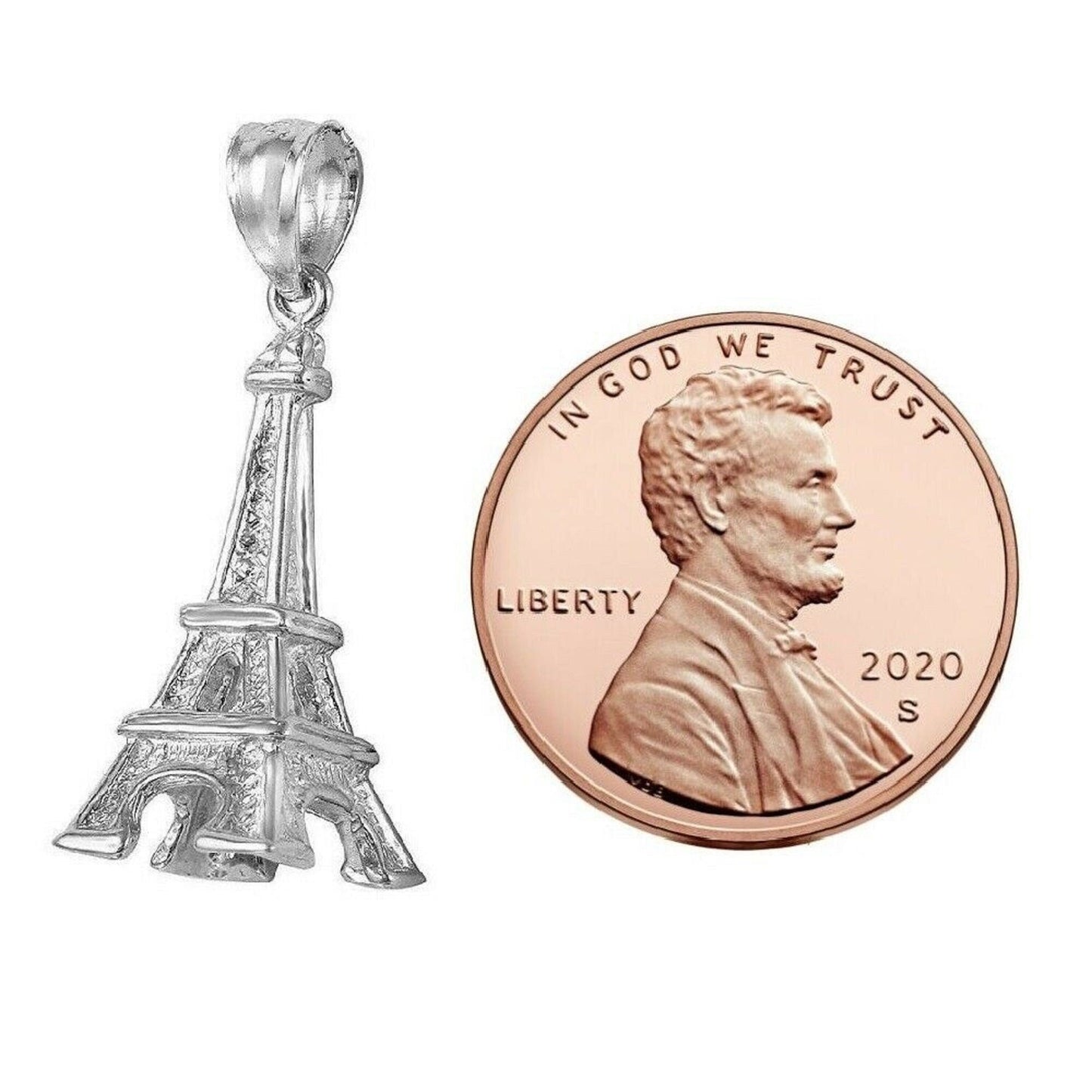 925 Sterling Silver Necklace w/ EIFFEL TOWER 3D Pendant Charm
