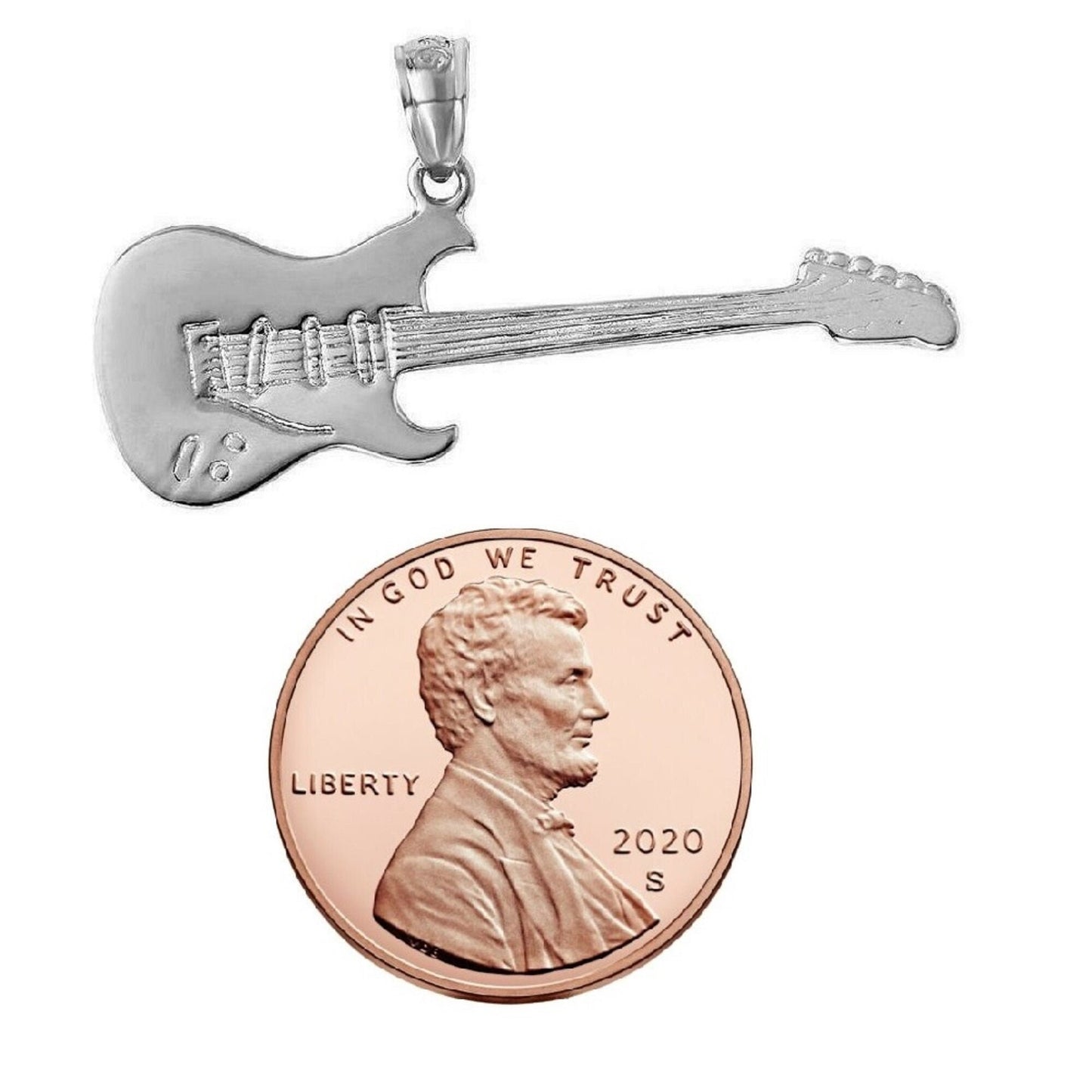925 Sterling Silver Necklace w/ ELECTRIC GUITAR Pendant Charm