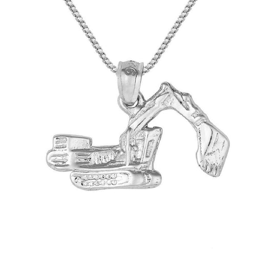 925 Sterling Silver Necklace w/ EXCAVATOR, BULLDOZER Charm Pendant