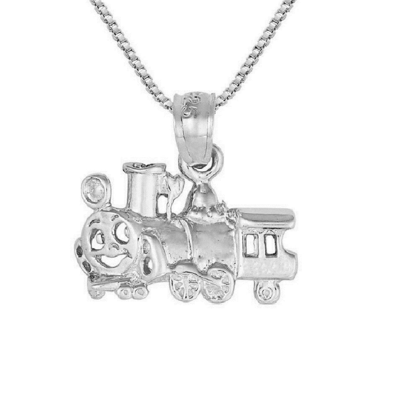 925 Sterling Silver Necklace w/ FANCY TRAIN LOCOMOTIVE Pendant Charm