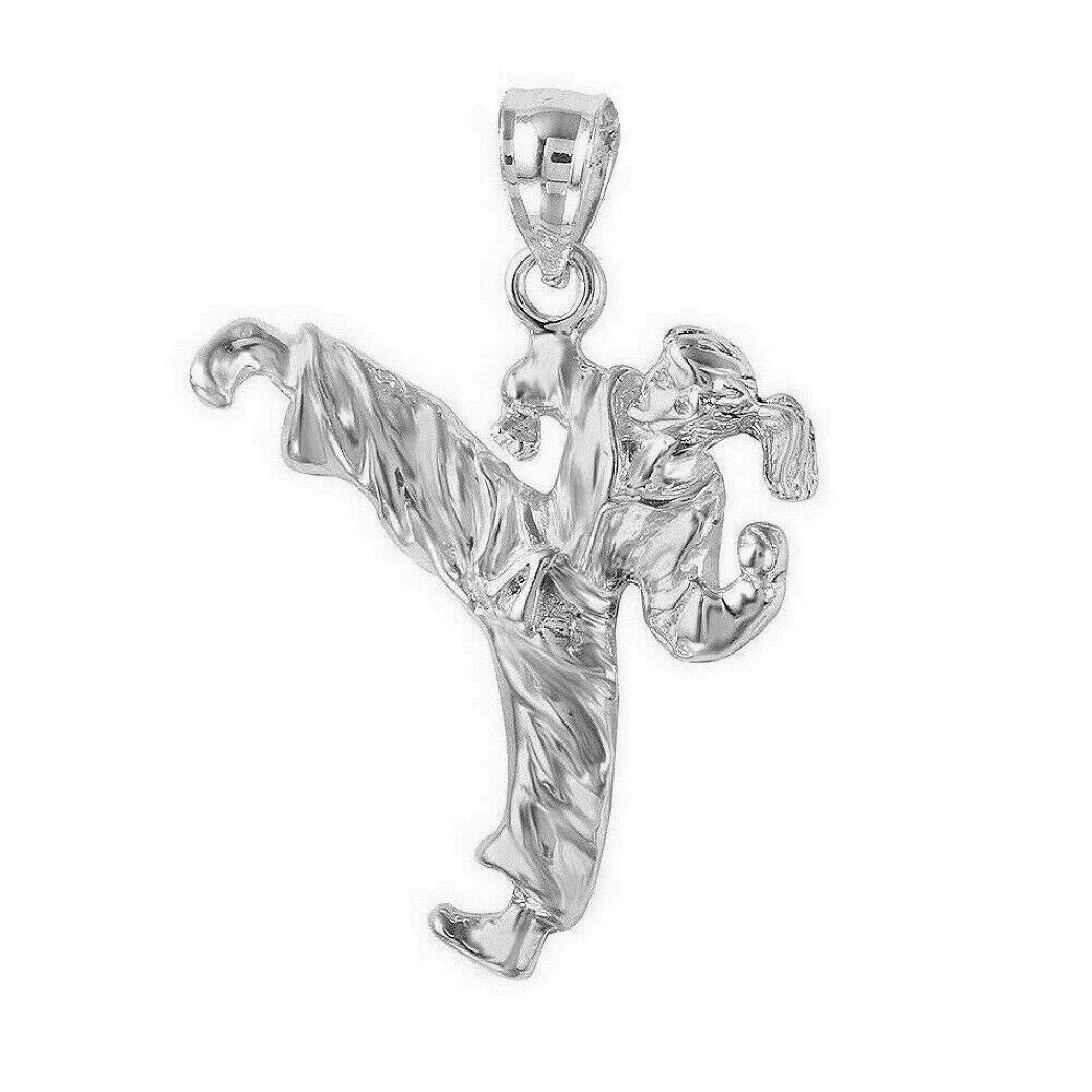 925 Sterling Silver Necklace w/ Female Martial Arts Karate Pendant Charm