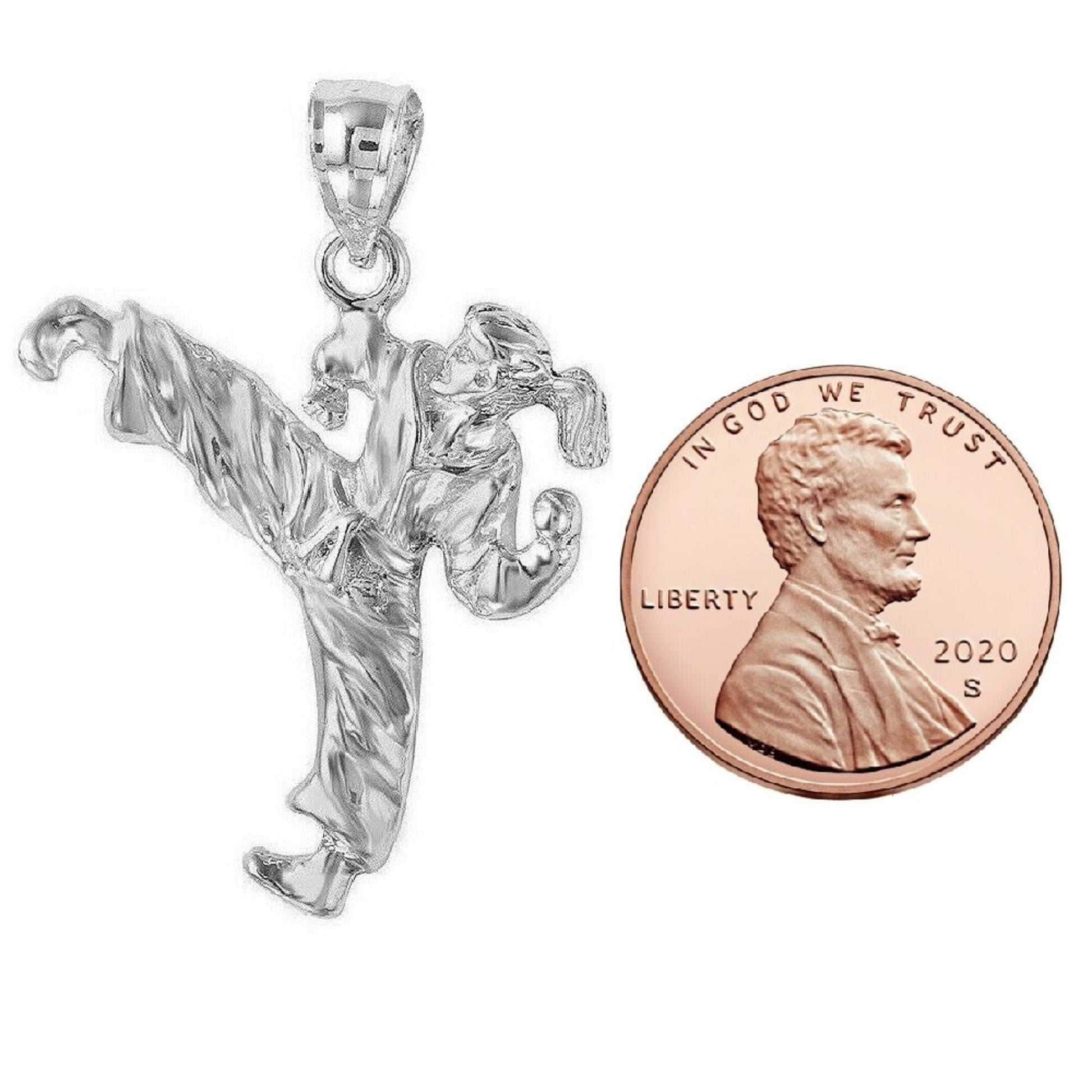 925 Sterling Silver Necklace w/ Female Martial Arts Karate Pendant Charm