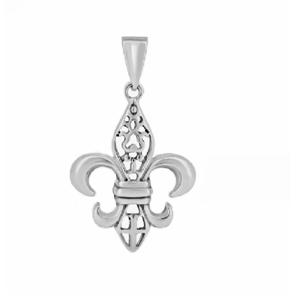 925 Sterling Silver Necklace w/ Filigree Fleur De Lis Pendant Charm