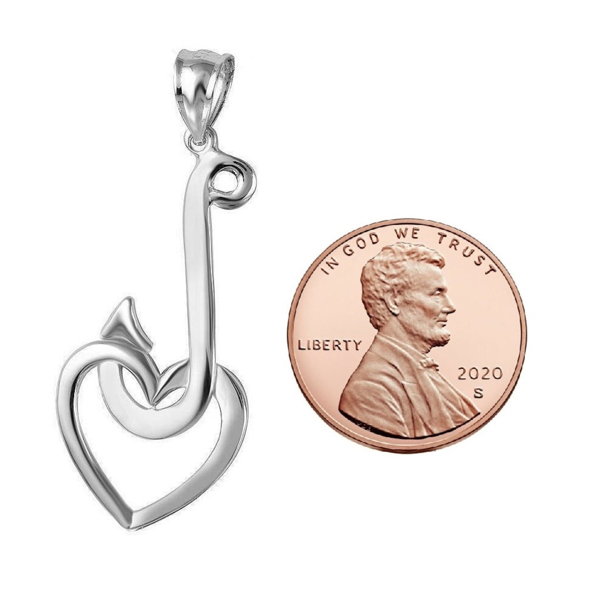 925 Sterling Silver Necklace w/ Fishing Hook with Heart Pendant Charm