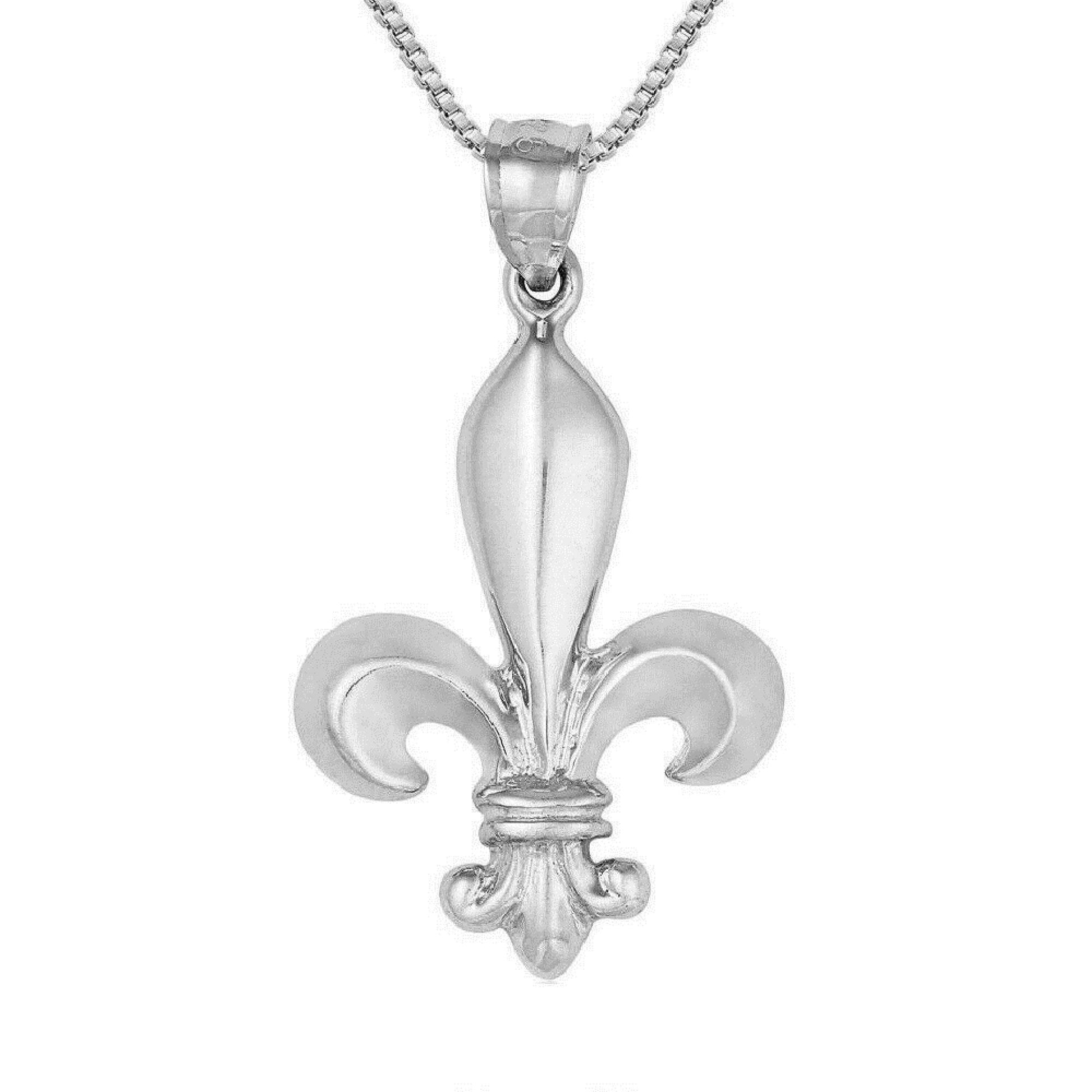 925 Sterling Silver Necklace w/ FLEUR DE LIS Large Pendant Charm