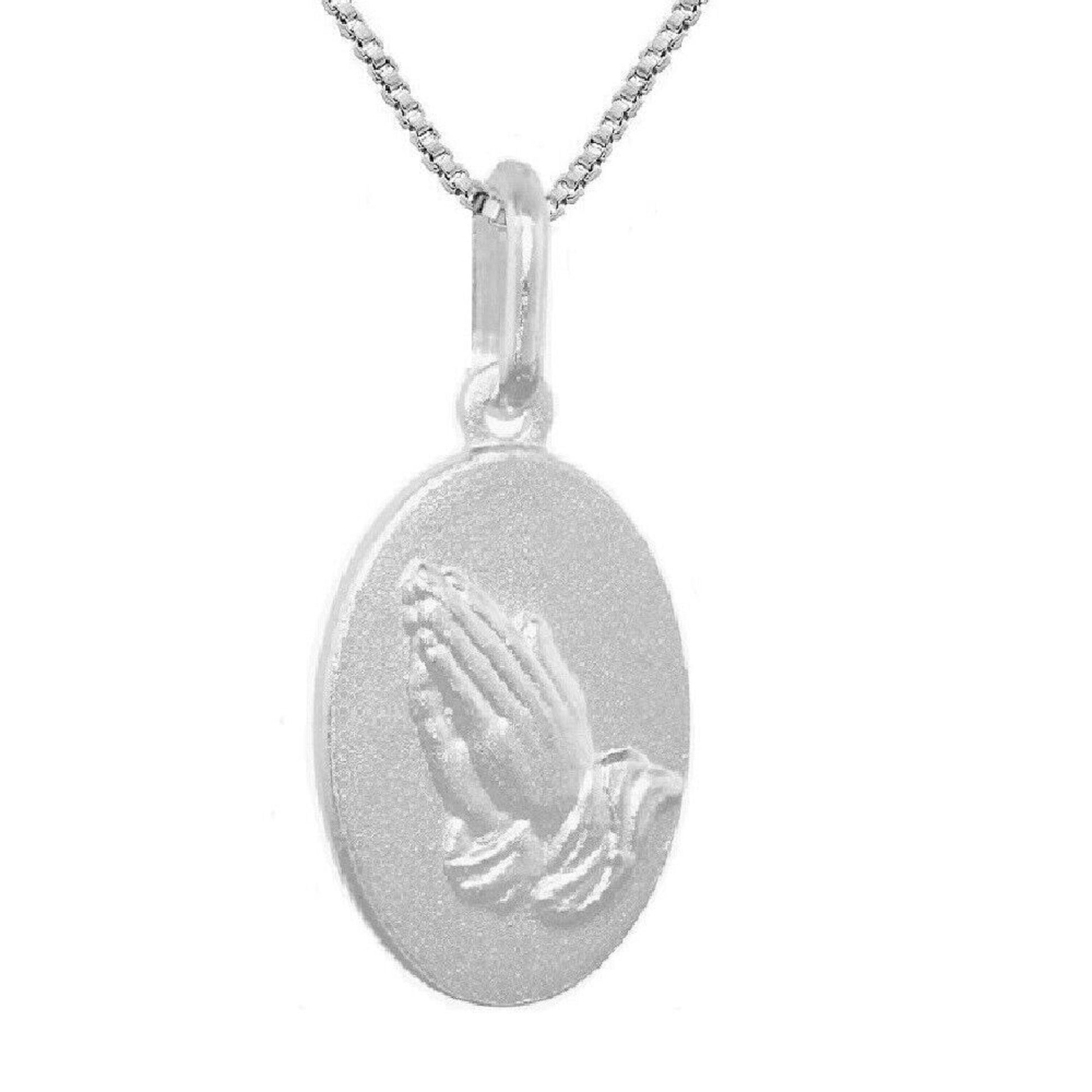 925 Sterling Silver Necklace w/ Praying Hands Pendant Charm
