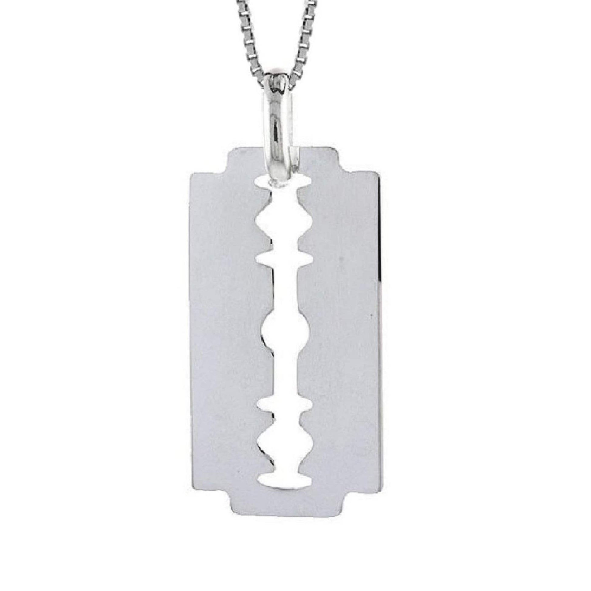 925 Sterling Silver Necklace w/ Razor Blade Large Pendant