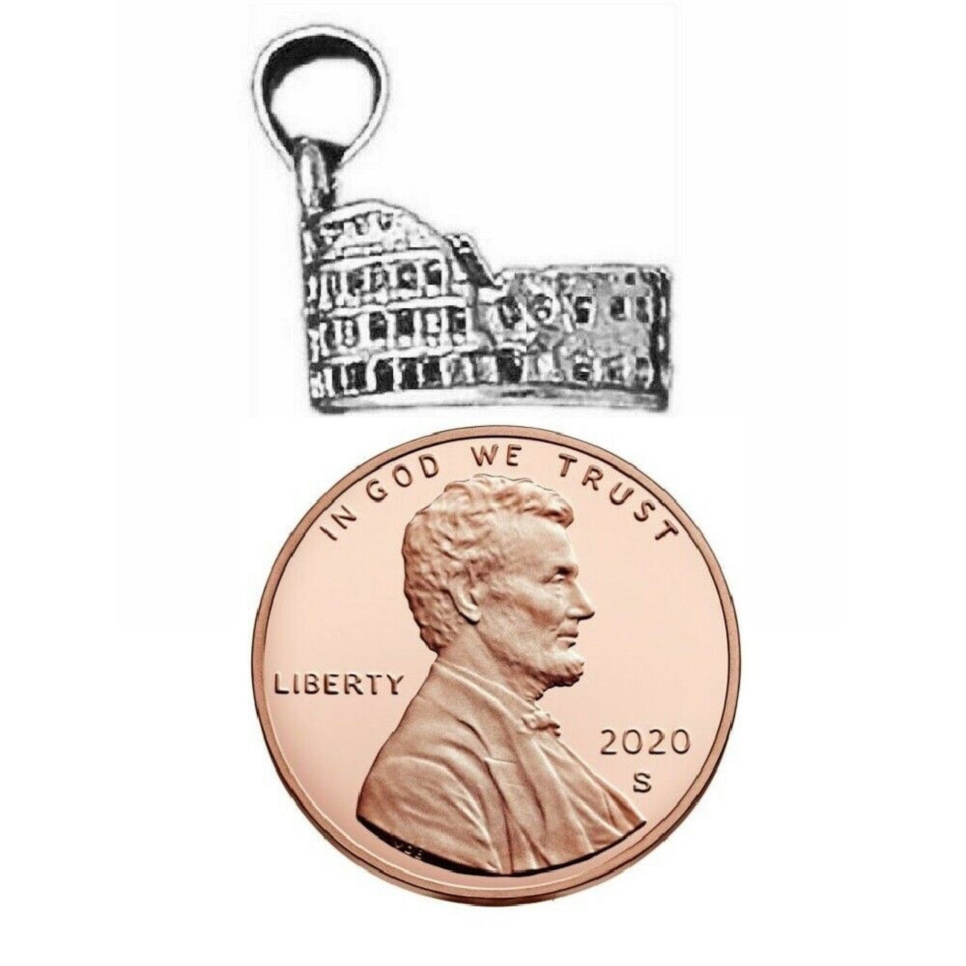 925 Sterling Silver Necklace w/ ROME COLISEUM 3D Pendant Charm