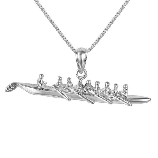 925 Sterling Silver Necklace w/ Rowing or Sculling Team 3D Pendant