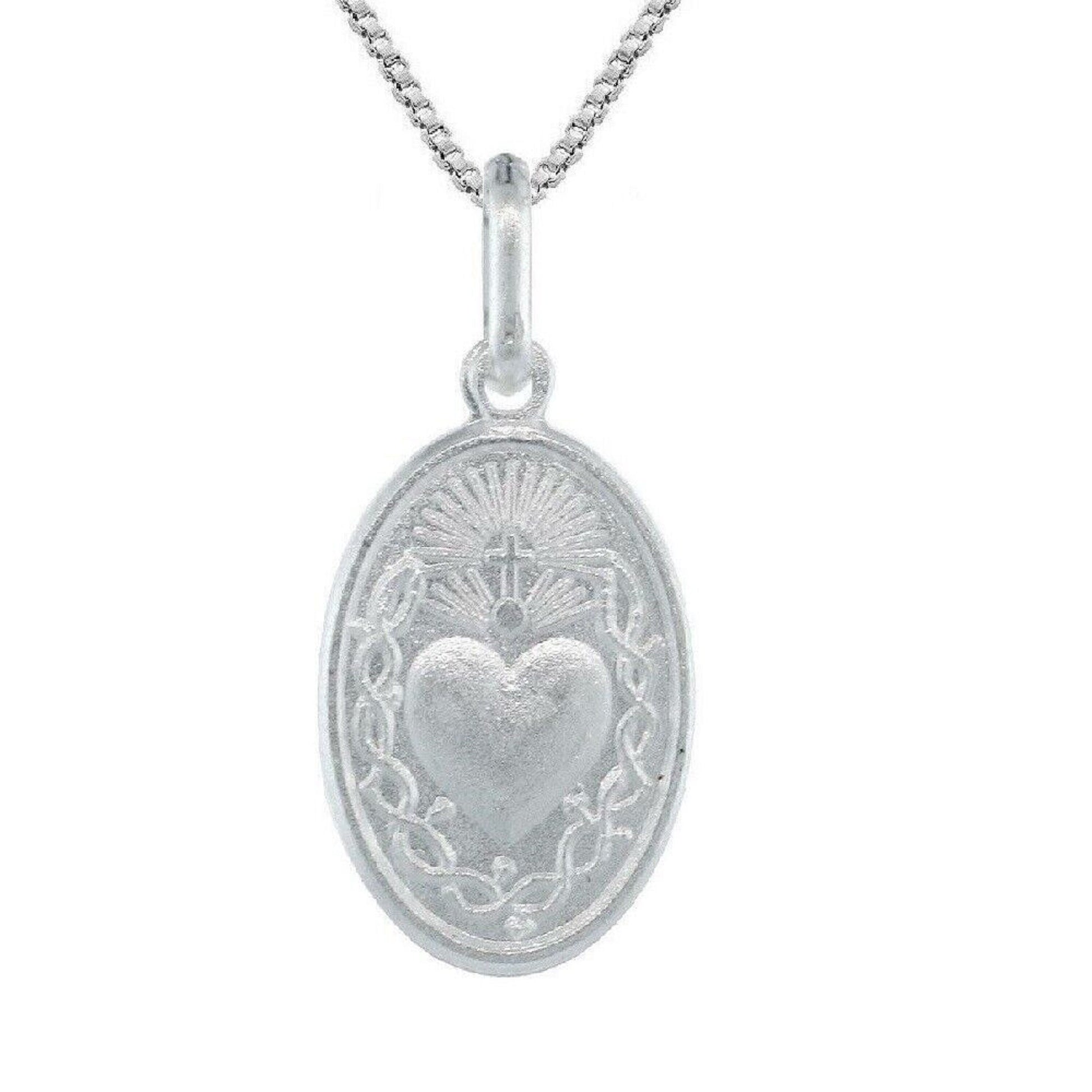 925 Sterling Silver Necklace w/ Sacred Heart of Jesus Pendant Charm