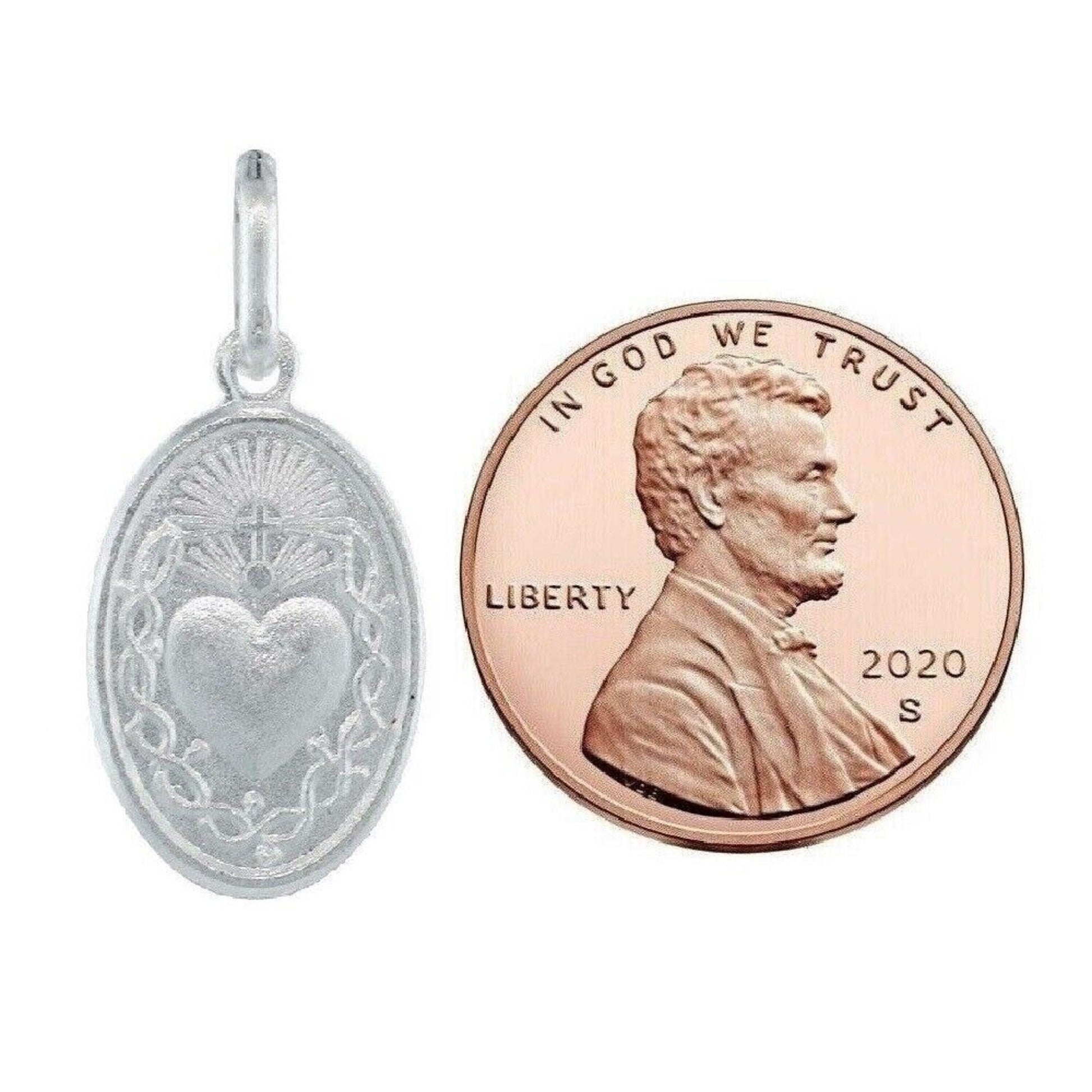 925 Sterling Silver Necklace w/ Sacred Heart of Jesus Pendant Charm