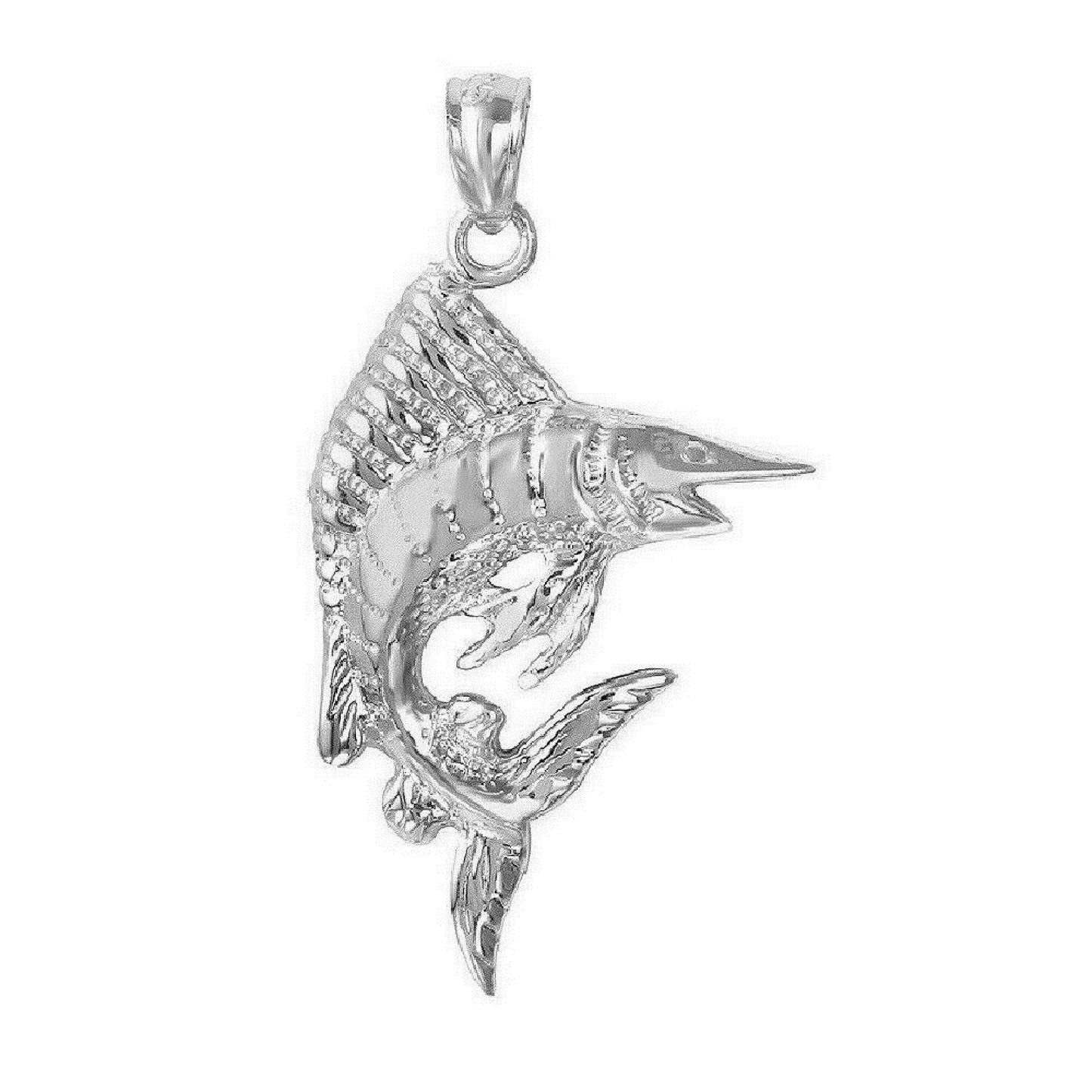 925 Sterling Silver Necklace w/ Sailfish Marlin Fish Pendant Charm