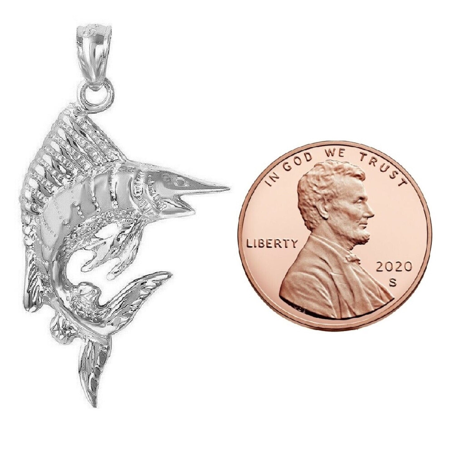 925 Sterling Silver Necklace w/ Sailfish Marlin Fish Pendant Charm