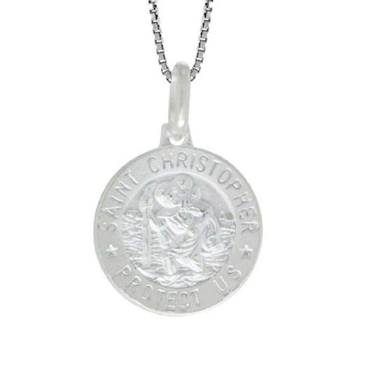 925 Sterling Silver Necklace w/ Saint Christopher Protect Us Pendant Charm