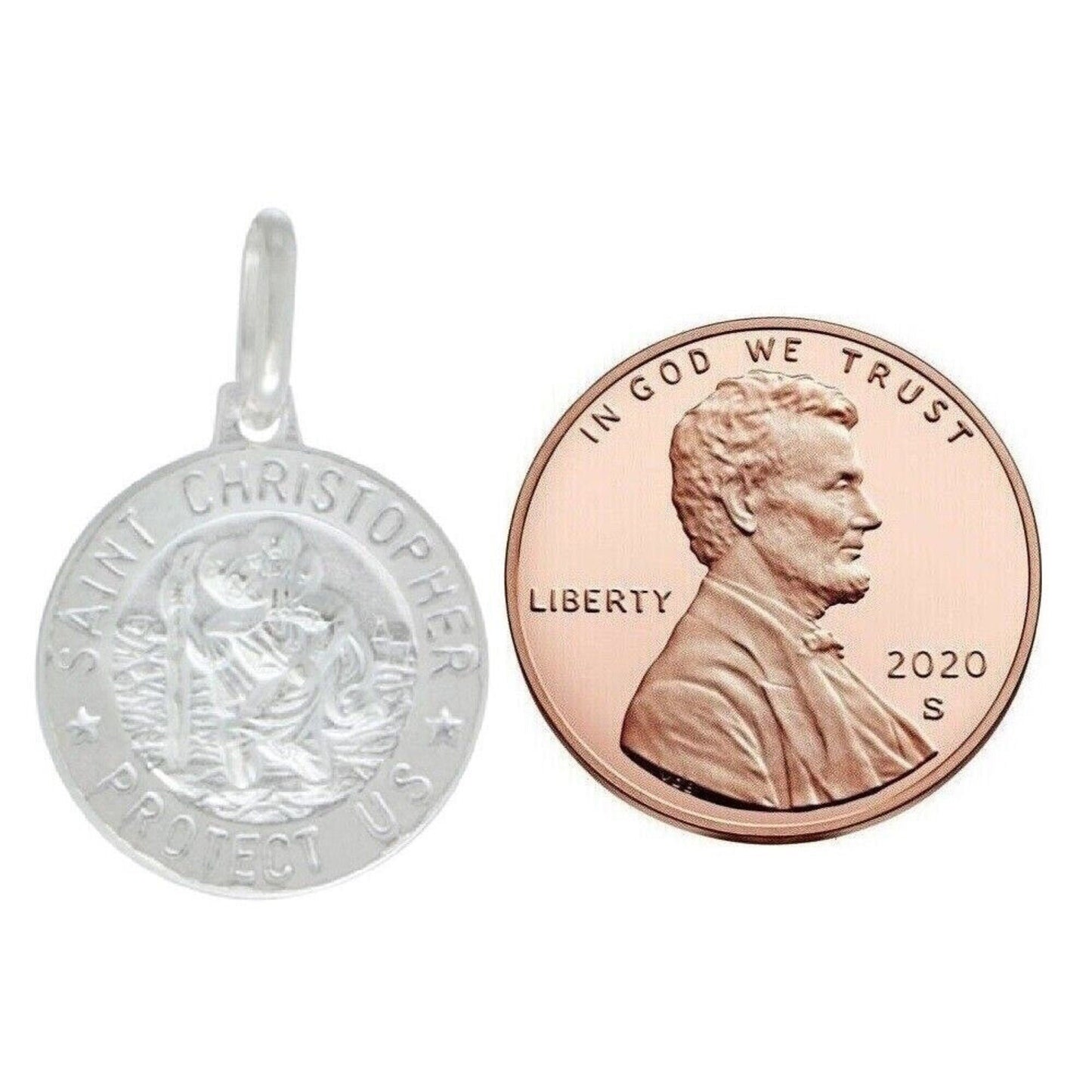 925 Sterling Silver Necklace w/ Saint Christopher Protect Us Pendant Charm