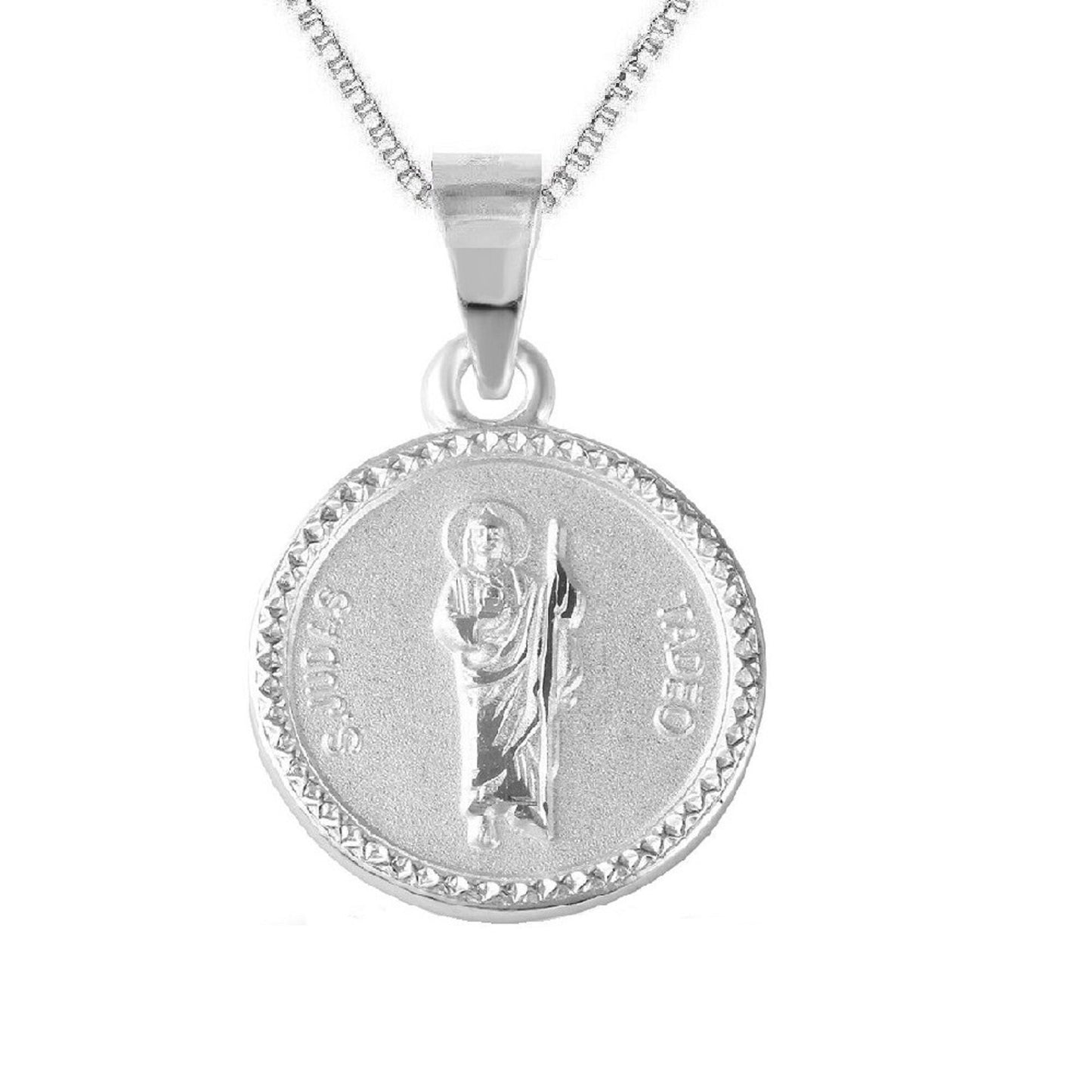925 Sterling Silver Necklace w/ Saint Jude Round-Shaped Pendant Charm