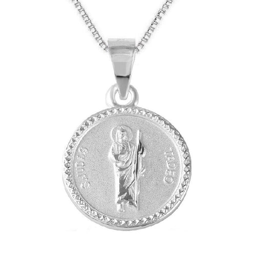 925 Sterling Silver Necklace w/ Saint Jude Round-Shaped Pendant Charm