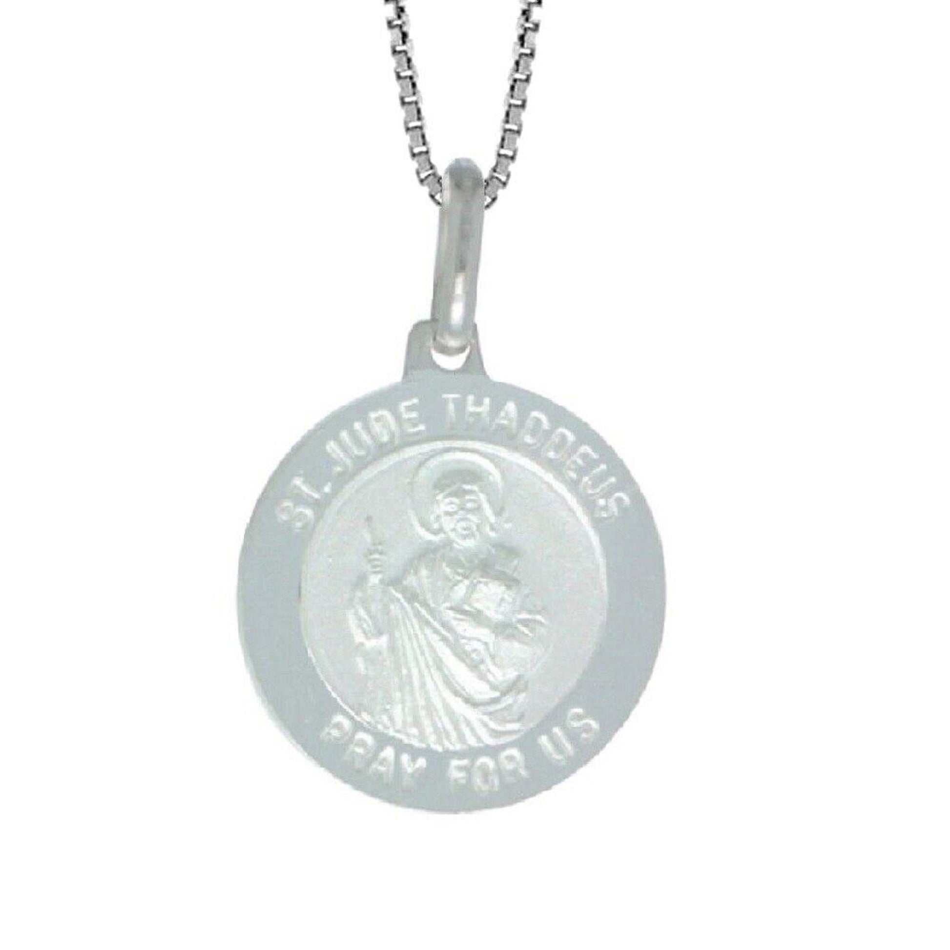 925 Sterling Silver Necklace w/ Saint Jude Thaddeus Pray For Us Round-Shaped Pendant Charm