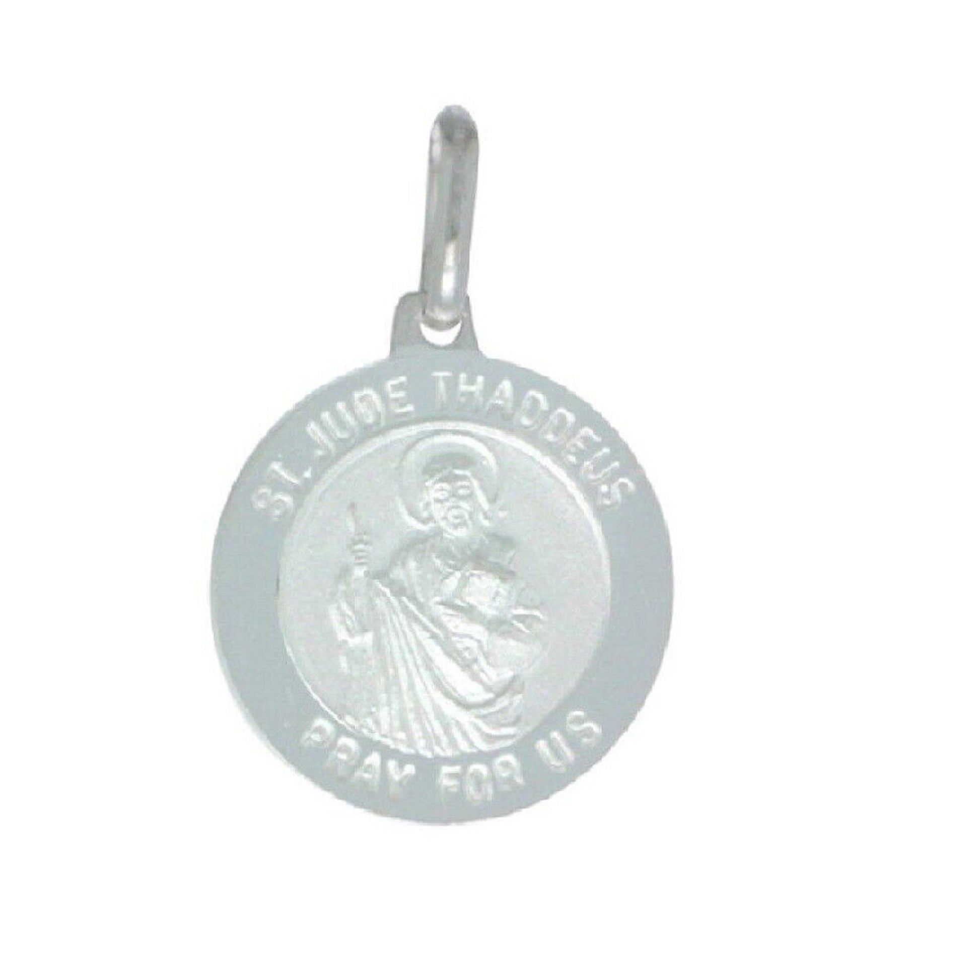925 Sterling Silver Necklace w/ Saint Jude Thaddeus Pray For Us Round-Shaped Pendant Charm