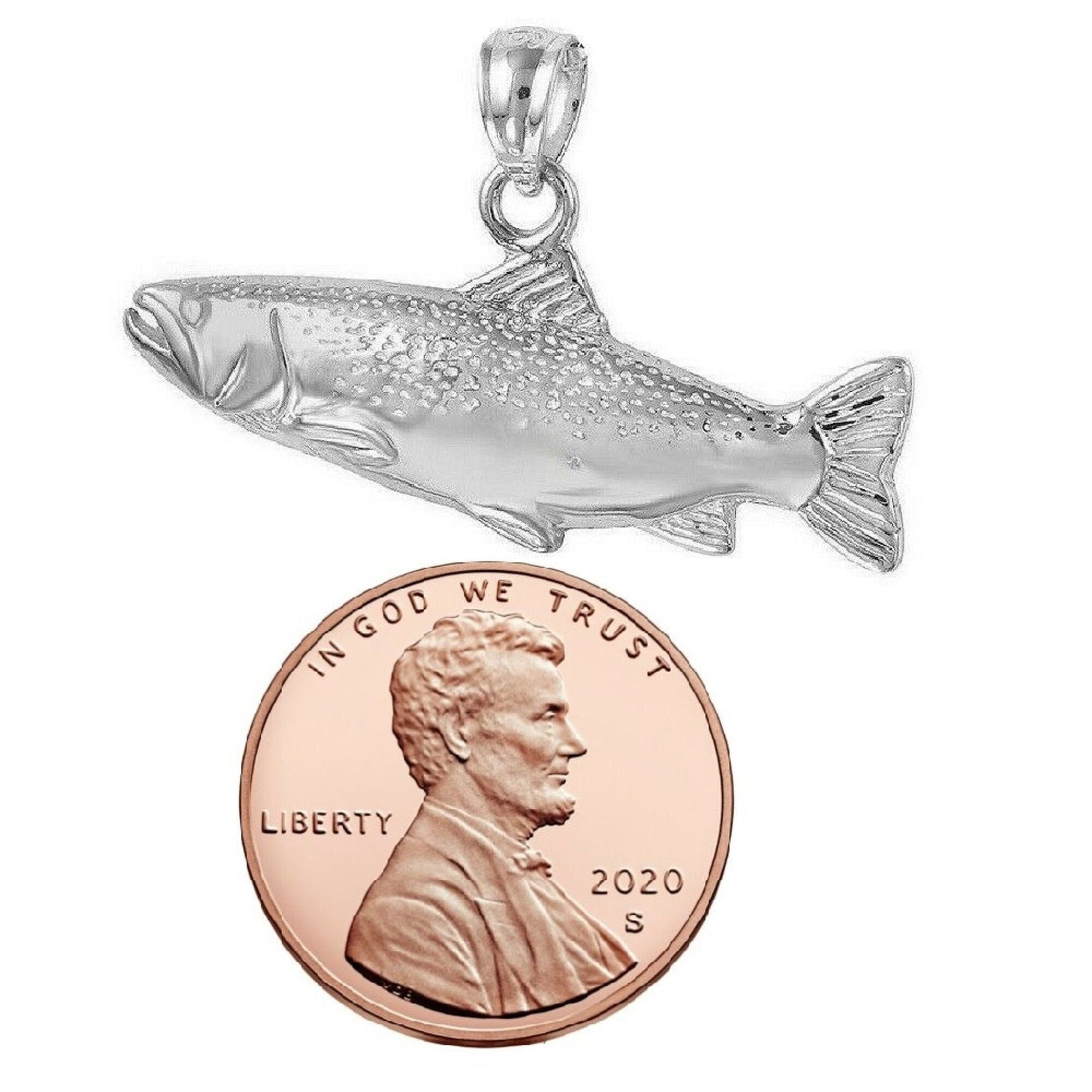925 Sterling Silver Necklace w/ Salmon Fish Pendant Charm
