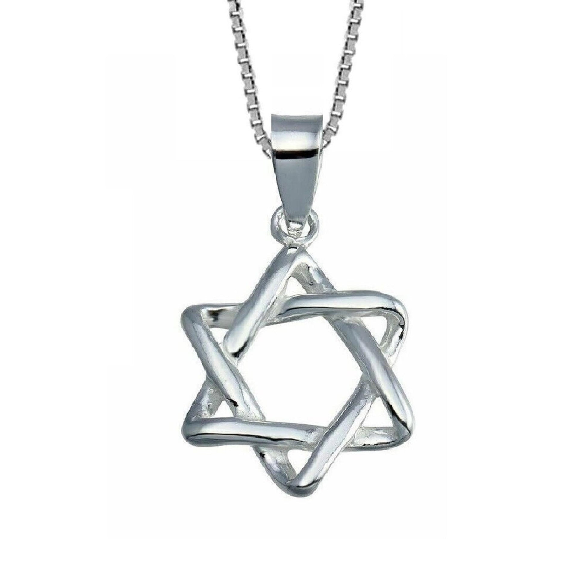 925 Sterling Silver Necklace w/ Star of David 3D Pendant Charm