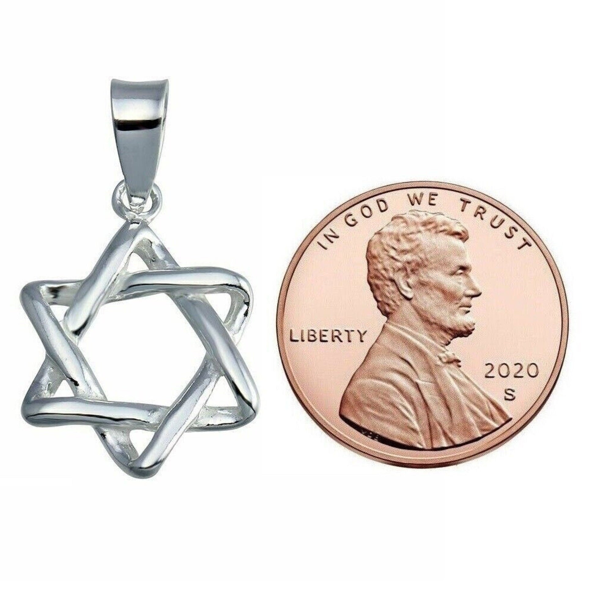 925 Sterling Silver Necklace w/ Star of David 3D Pendant Charm