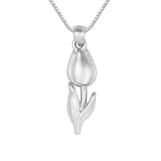 925 Sterling Silver Necklace w/ TULIP FLOWER Pendant Charm