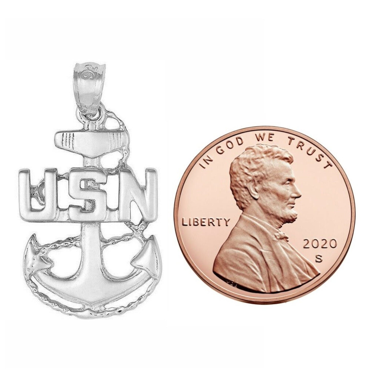 925 Sterling Silver Necklace w/ U.S. Navy Anchor Pendant Charm