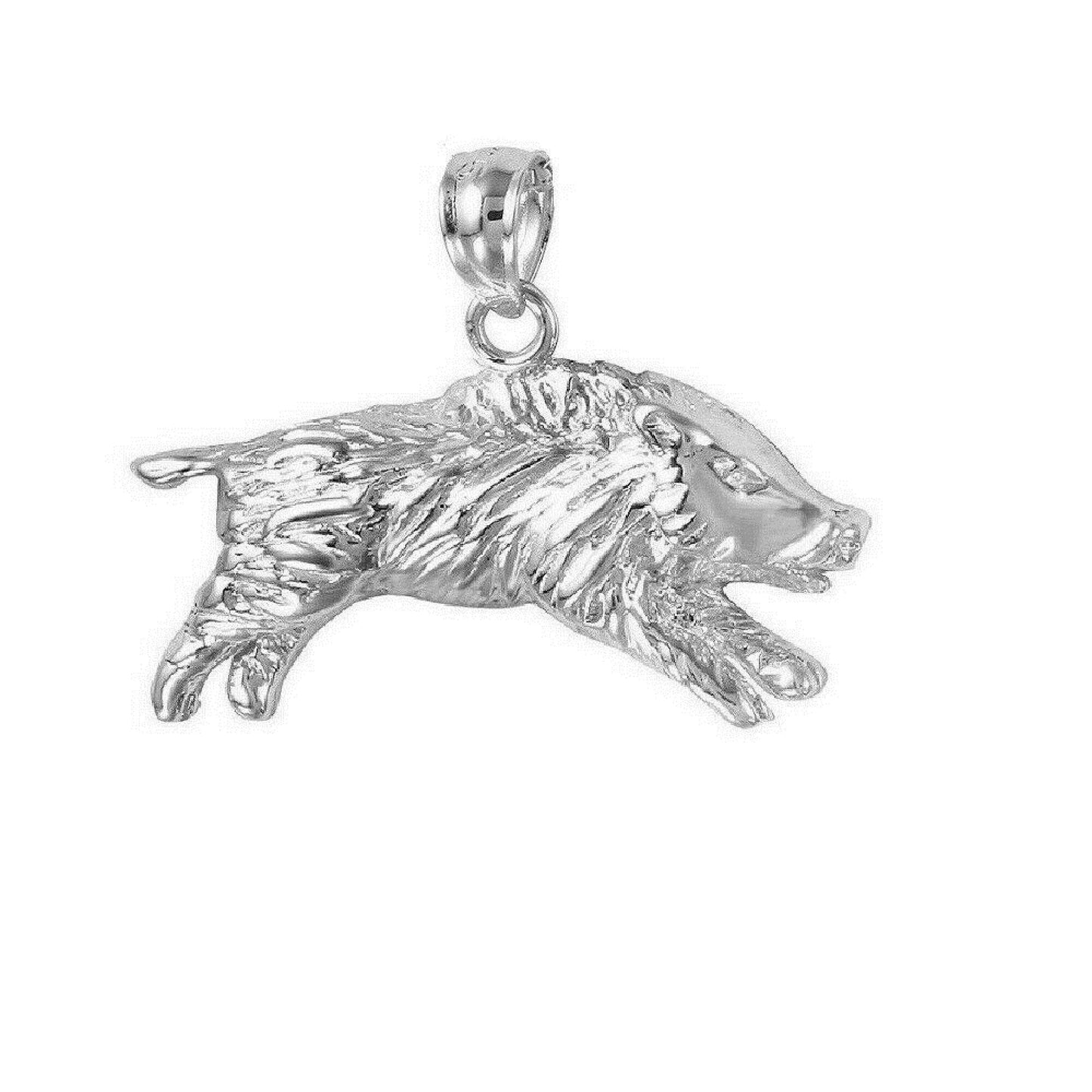 925 Sterling Silver Necklace w/ Wild Boar Pendant Charm