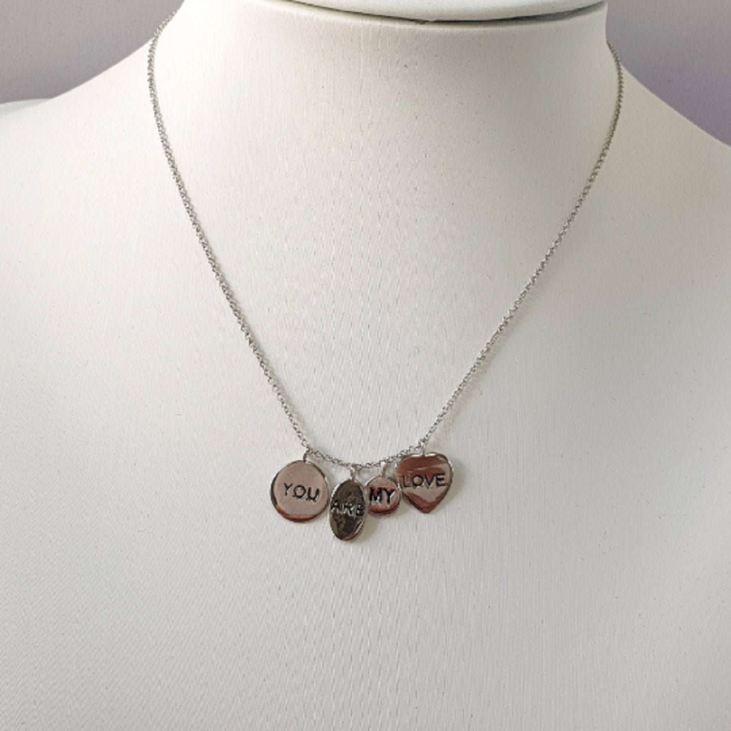 925 Sterling Silver Necklace with "You Are My Love" Pendant Charms