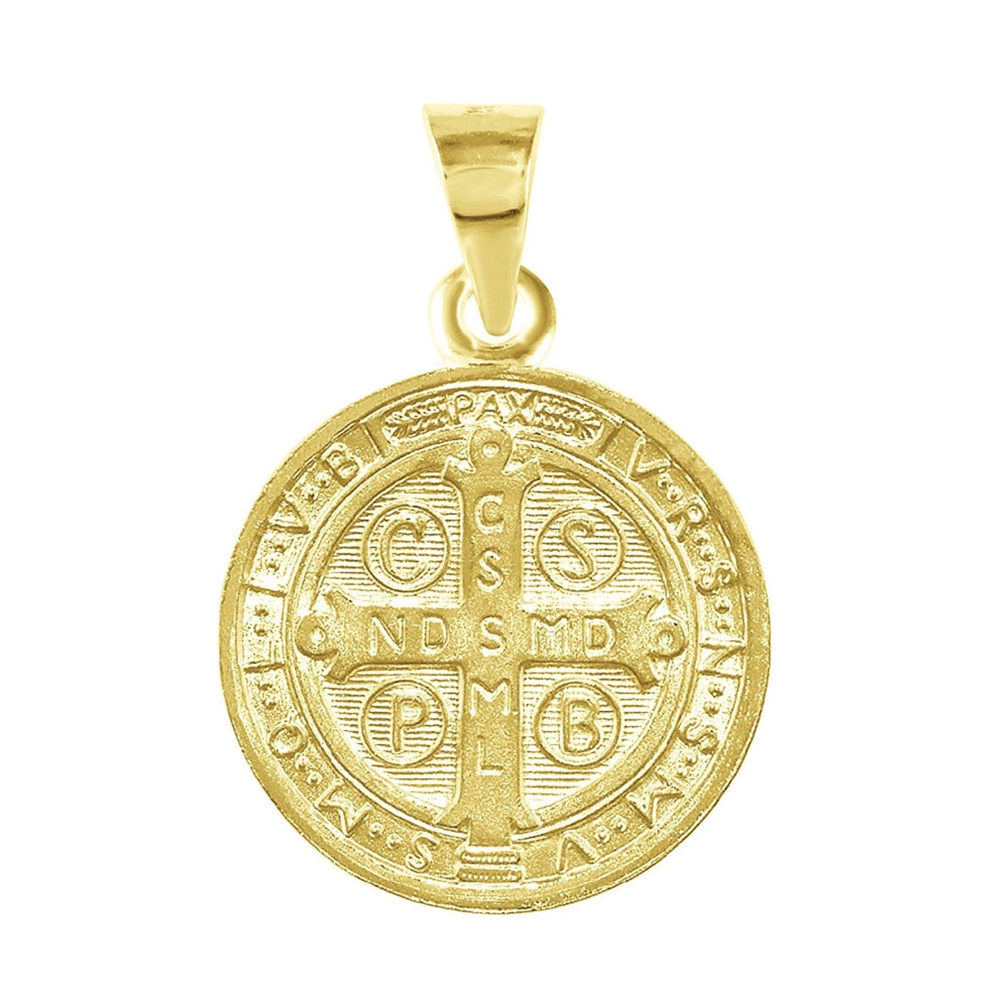 925 Sterling Silver Yellow Gold Plated 1mm Cable Chain Necklace w/ 2-sided Saint Benedict Pendant Charm
