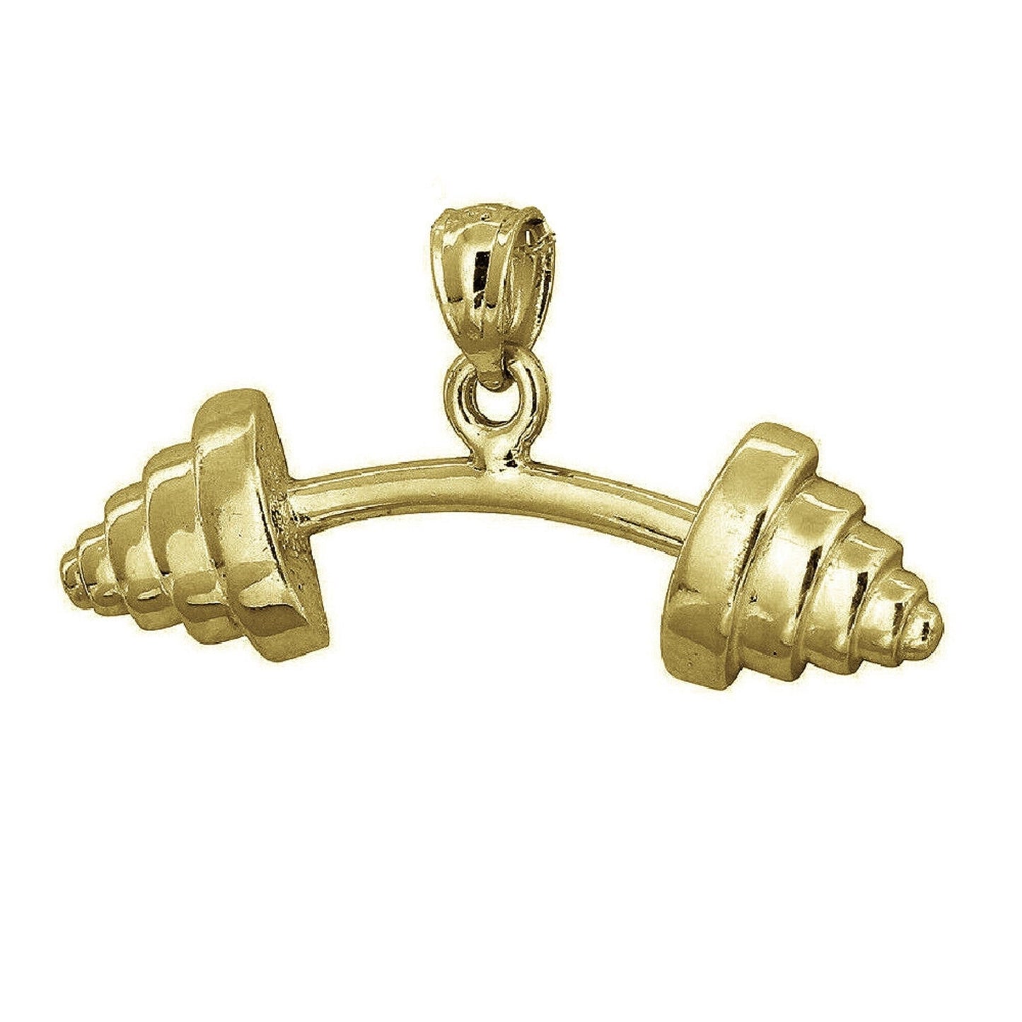 925 Sterling Silver Yellow Gold Plated 1mm Cable Chain Necklace w/ Barbell Dumbbell Pendant Charm