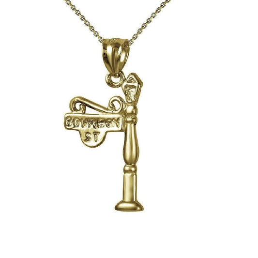 925 Sterling Silver Yellow Gold Plated 1mm Cable Chain Necklace w/ Bourbon St. New Orleans 3D Pendant
