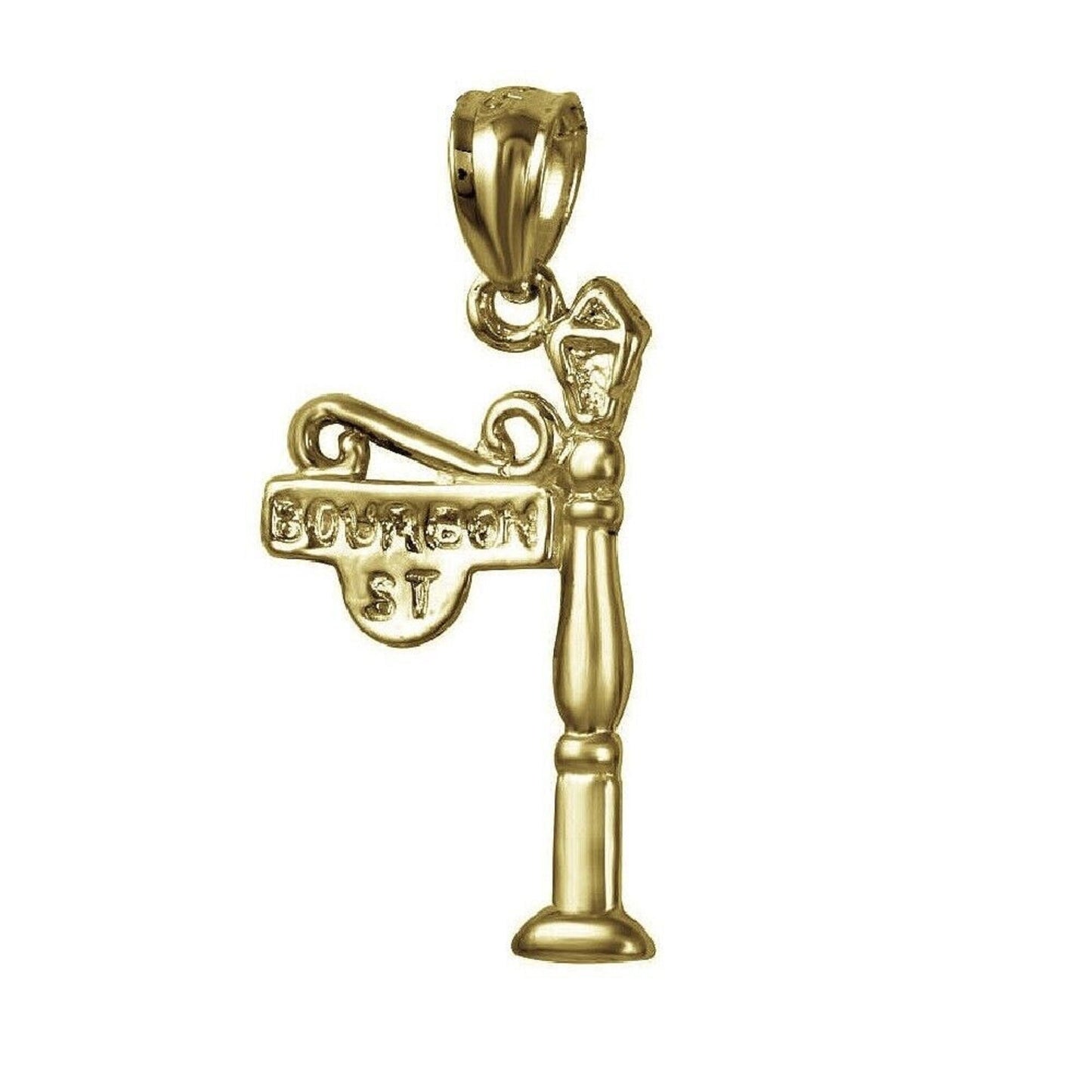 925 Sterling Silver Yellow Gold Plated 1mm Cable Chain Necklace w/ Bourbon St. New Orleans 3D Pendant