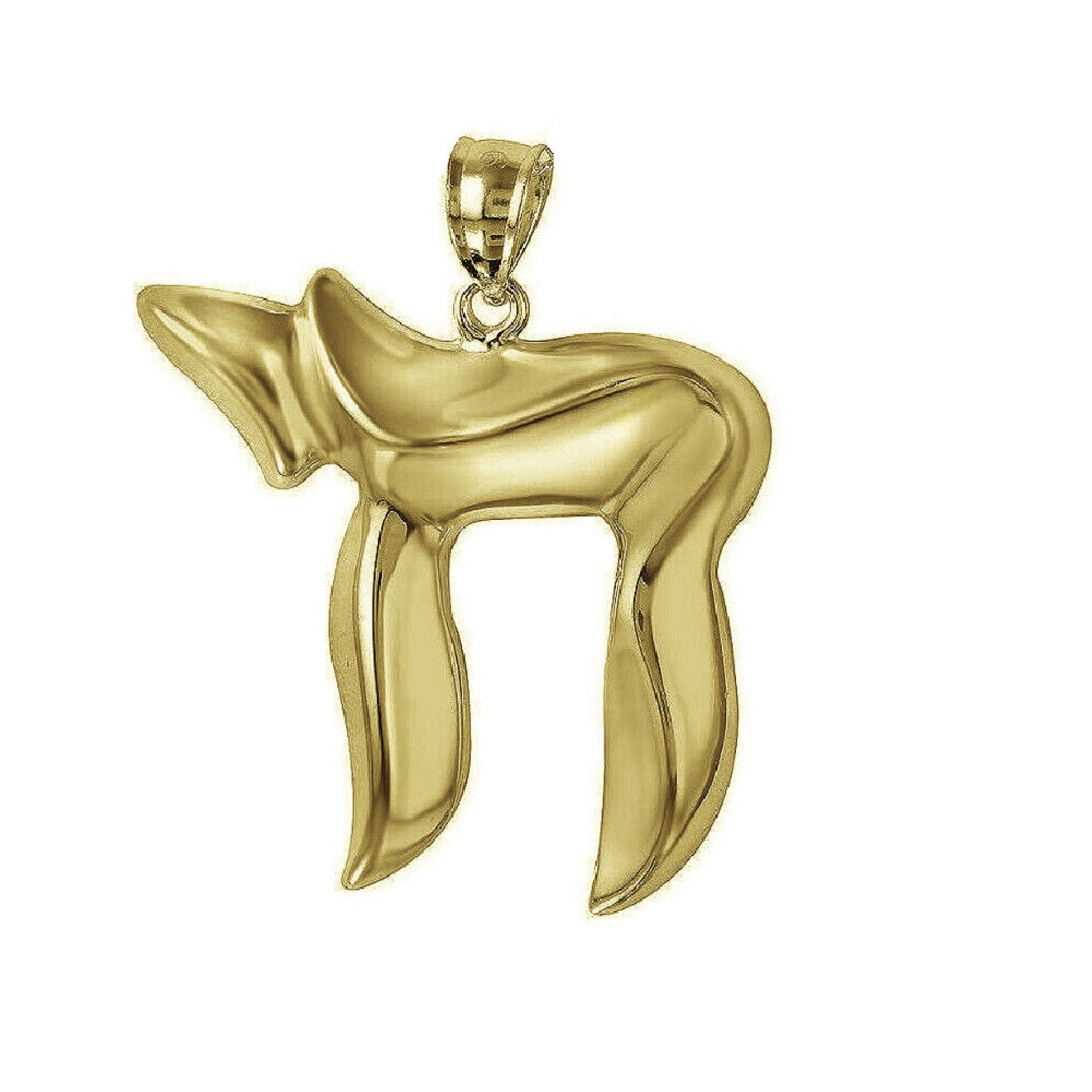 925 Sterling Silver Yellow Gold Plated 1mm Cable Chain Necklace w/ Chai Symbol Large Pendant