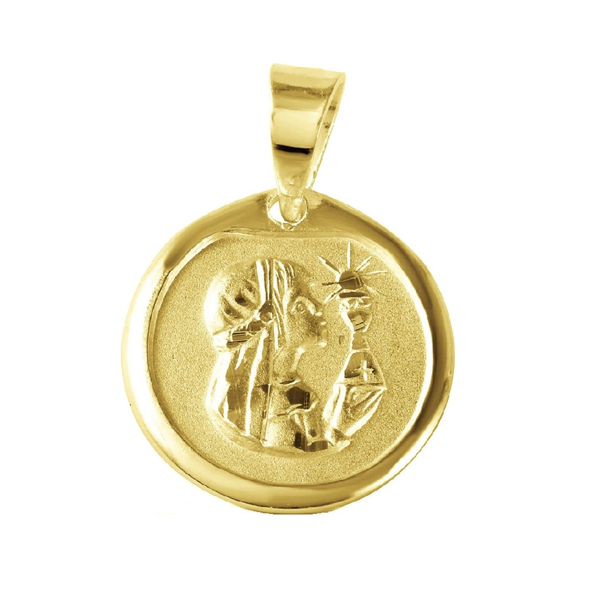 925 Sterling Silver Yellow Gold Plated 1mm Cable Chain Necklace w/ Communion Round Shaped Pendant Charm