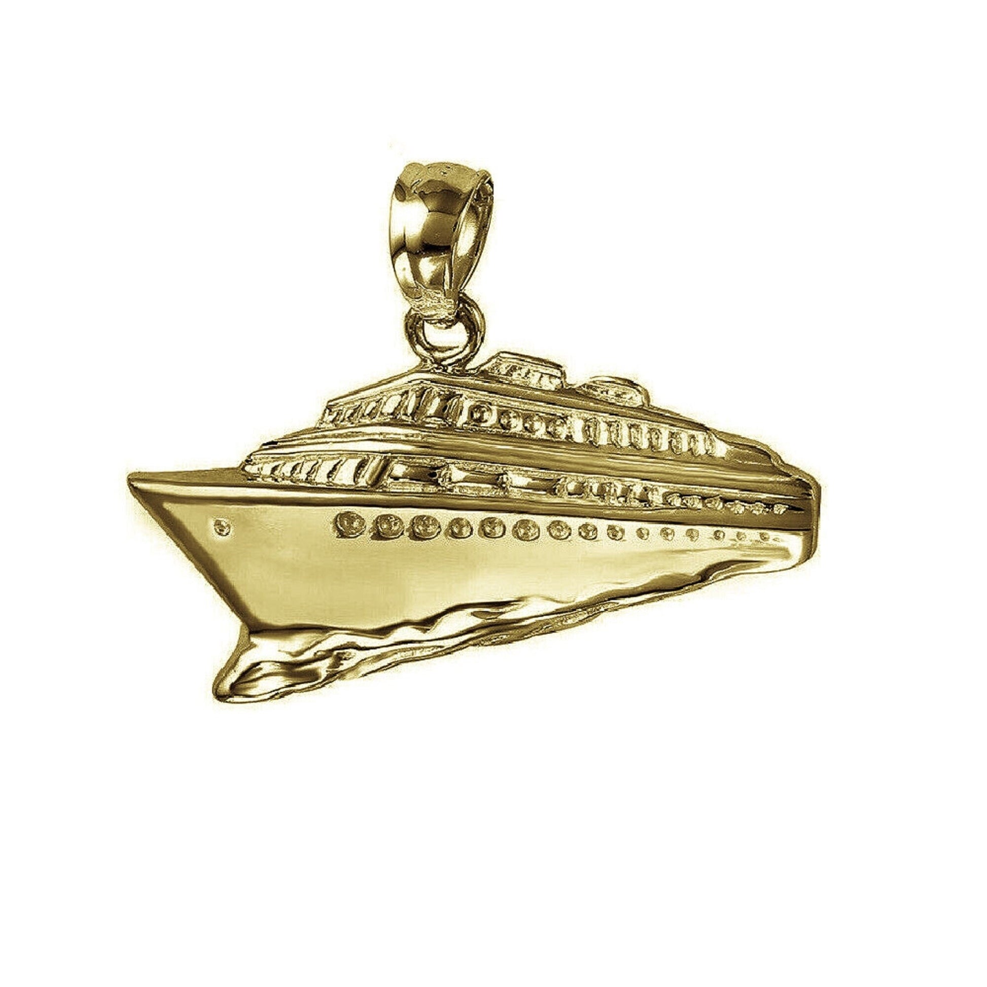 925 Sterling Silver Yellow Gold Plated 1mm Cable Chain Necklace w/ Cruise Ship Pendant Charm