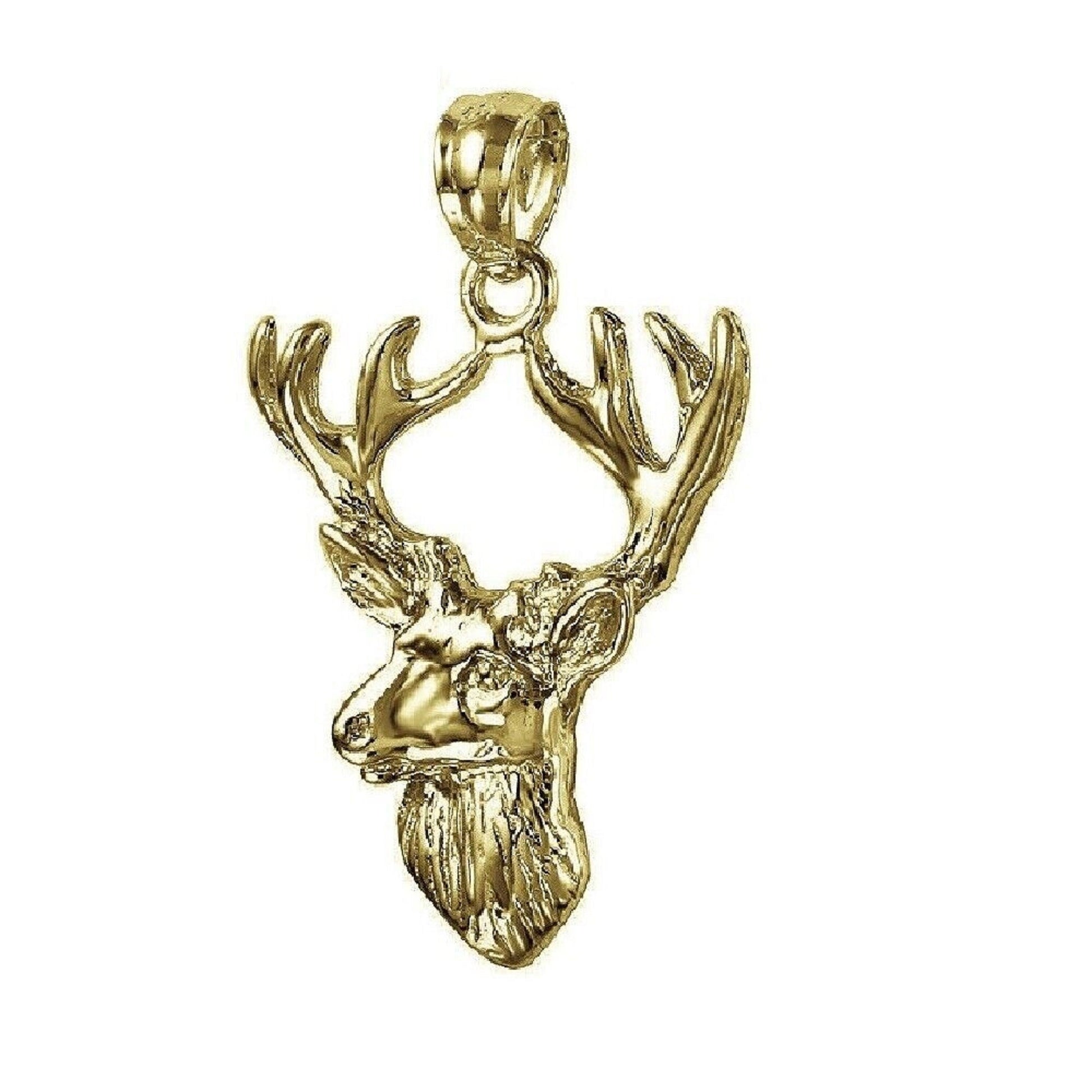 925 Sterling Silver Yellow Gold Plated 1mm Cable Chain Necklace w/ Deer Pendant Charm