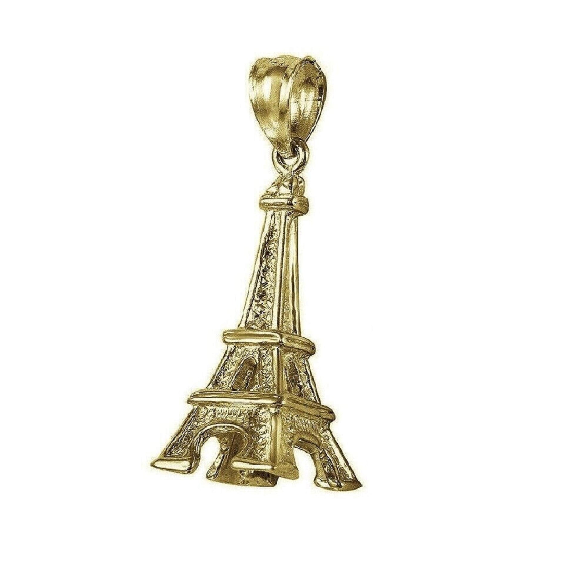925 Sterling Silver Yellow Gold Plated 1mm Cable Chain Necklace w/ Eiffel Tower 3D Pendant Charm