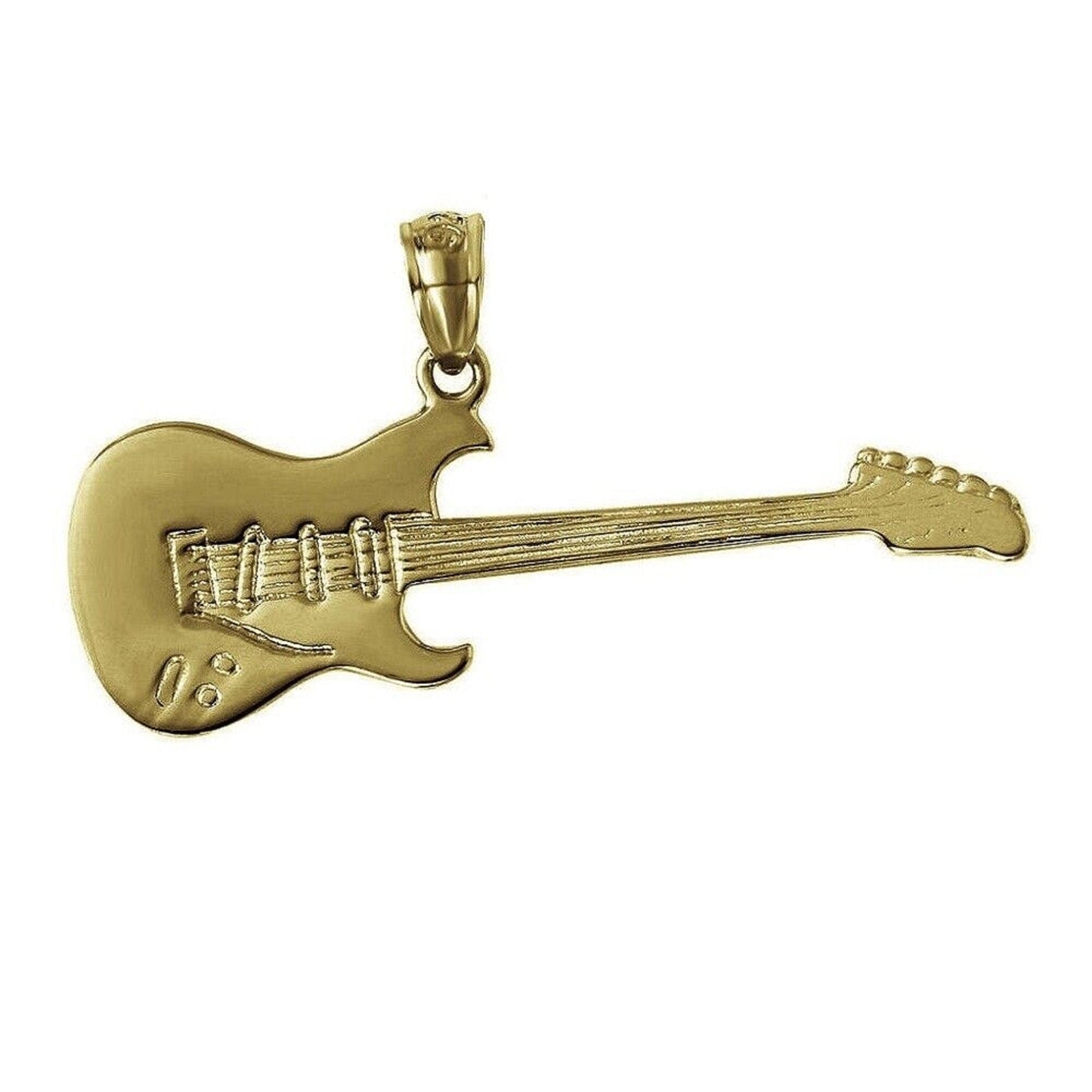925 Sterling Silver Yellow Gold Plated 1mm Cable Chain Necklace w/ Electric Guitar Pendant Charm