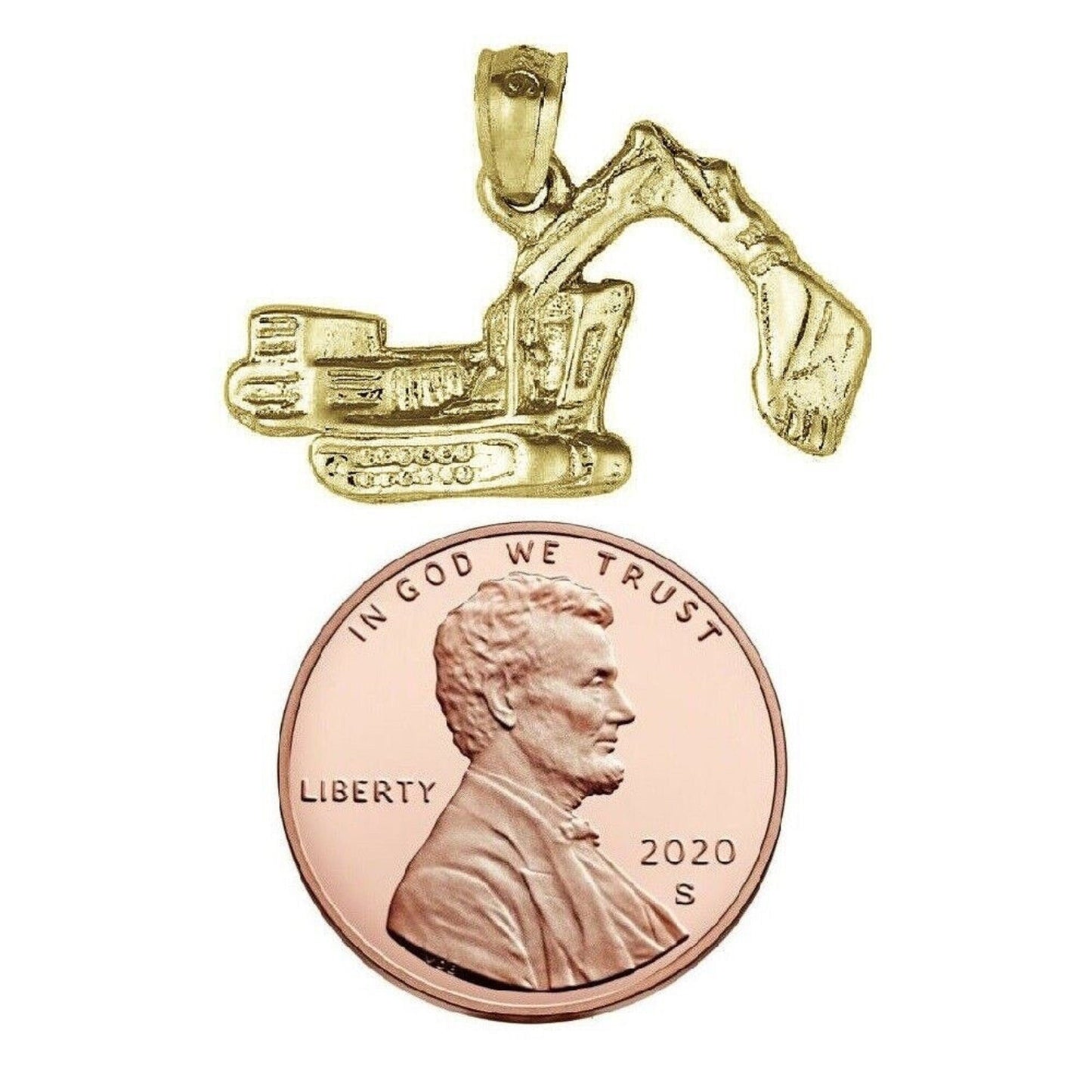 925 Sterling Silver Yellow Gold Plated 1mm Cable Chain Necklace w/ Excavator Bulldozer Pendant Charm