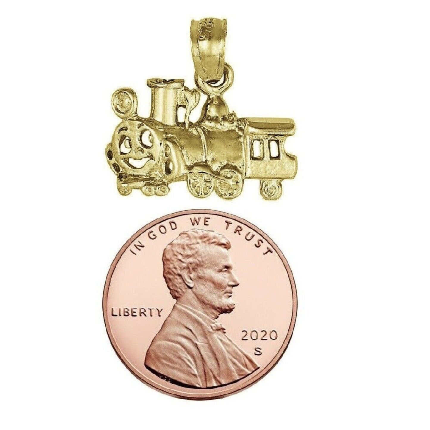 925 Sterling Silver Yellow Gold Plated 1mm Cable Chain Necklace w/ Fancy Train Locomotive Pendant Charm