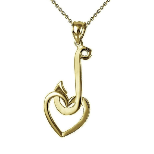 925 Sterling Silver Yellow Gold Plated 1mm Cable Chain Necklace w/ Fish Hook Heart Pendant