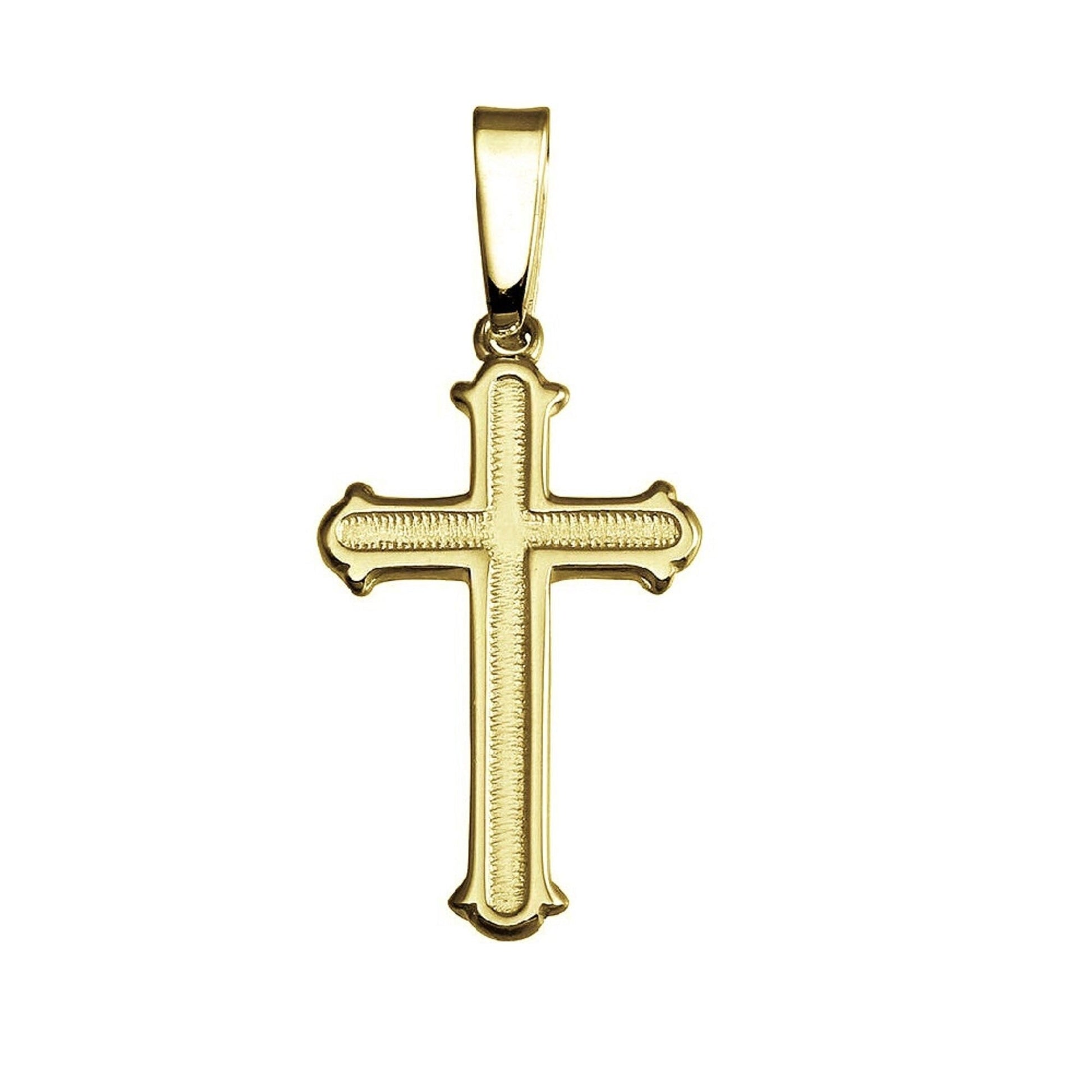 925 Sterling Silver Yellow Gold Plated 1mm Cable Chain Necklace w/ High Polished Cross Pendant Charm